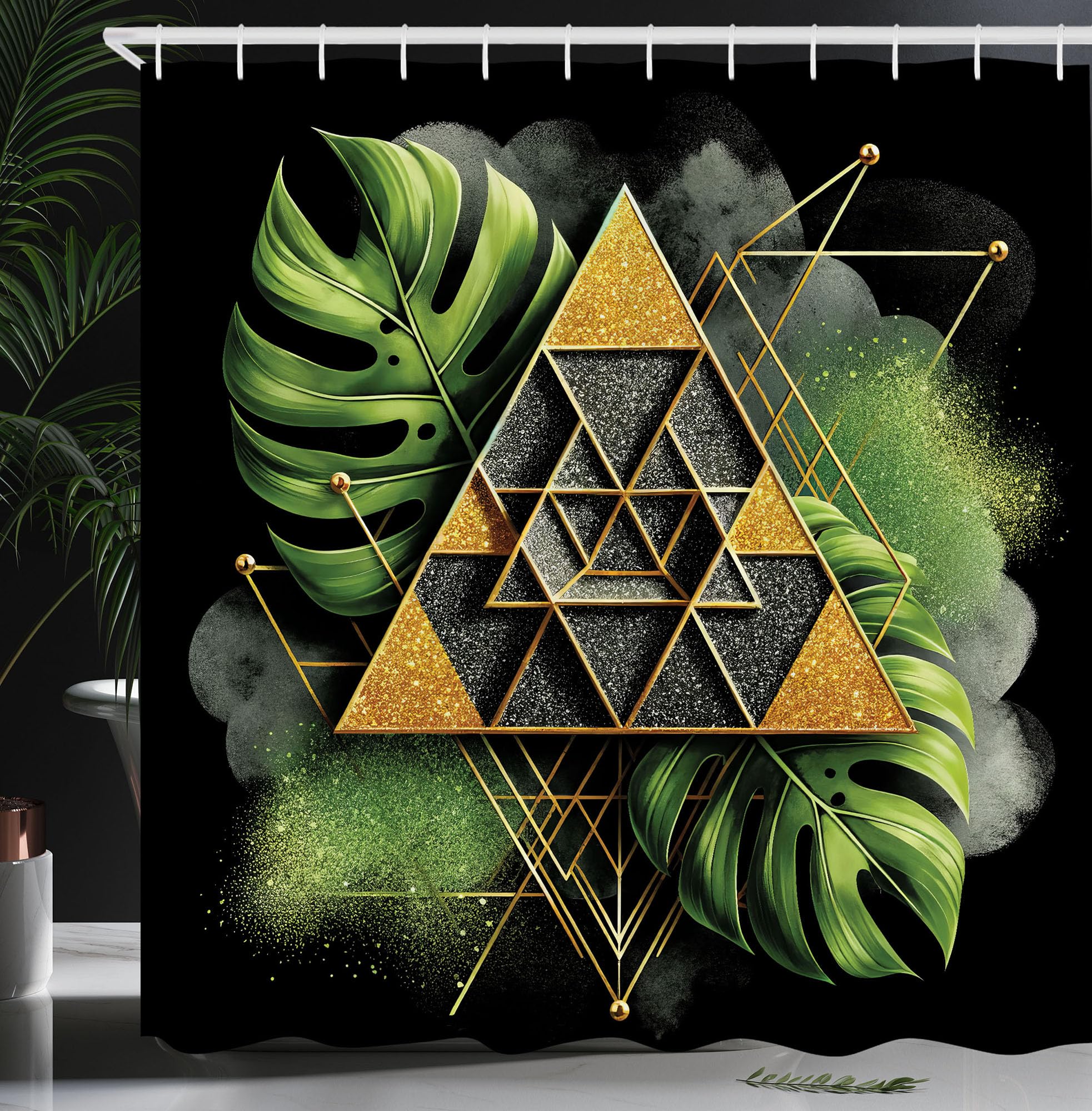 Abakuhaus Monstera Shower Curtain | Boho Fabric Bathroom Decor – 175x200cm
