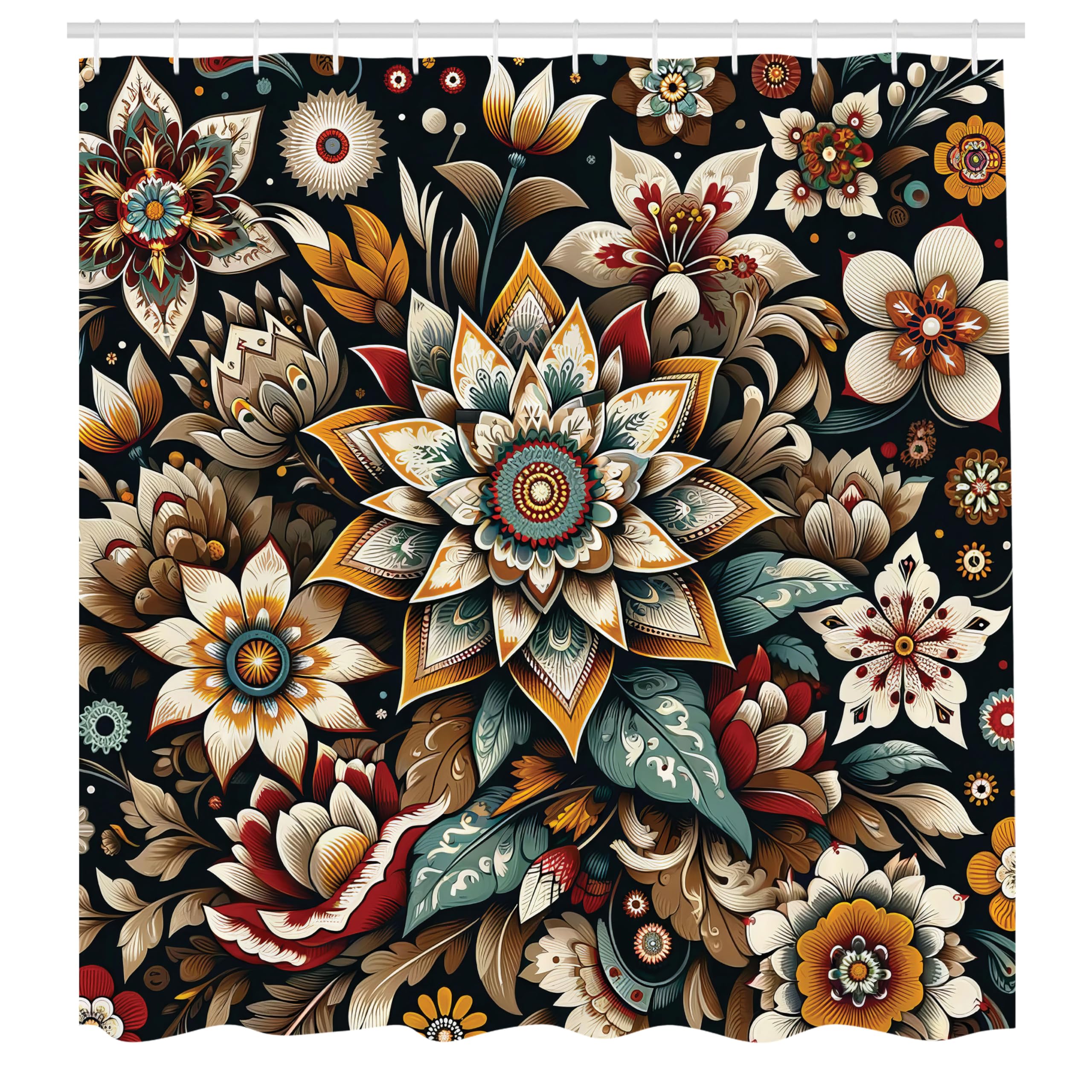 Abakuhaus Boho Floral Shower Curtain | Waterproof Turkish Fabric – 175x200cm