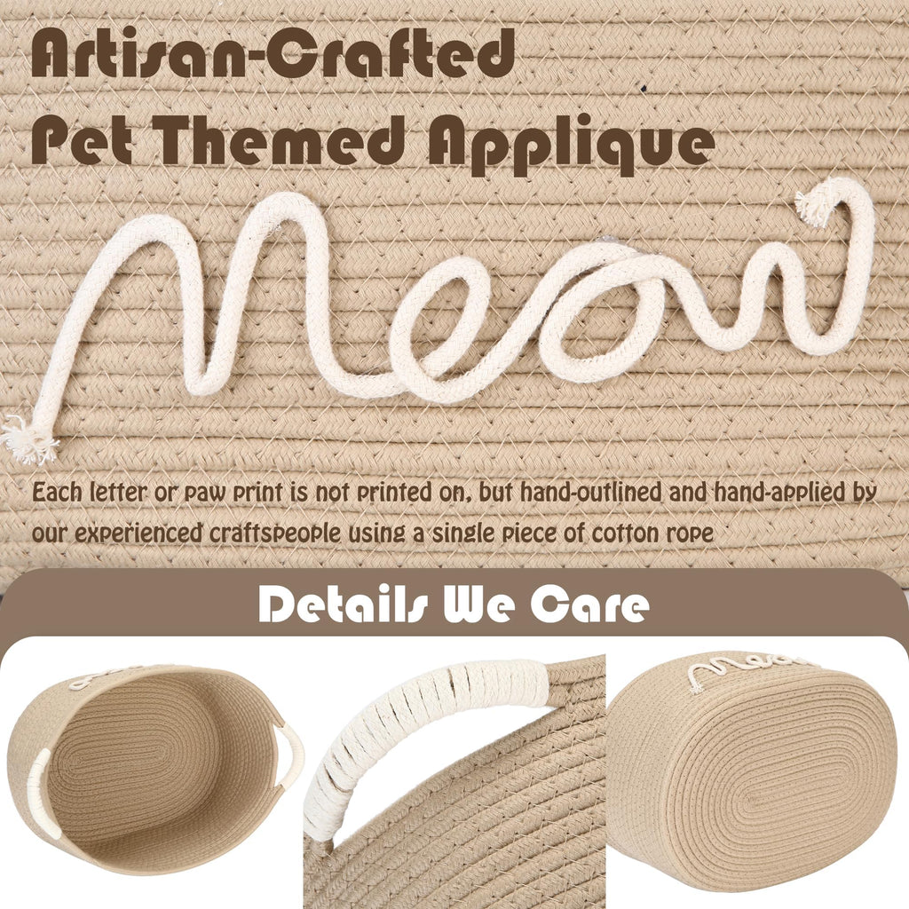 Sea Team Beige Meow Cotton Rope Storage Bin Pet Toy Food Shelf Basket - image 5