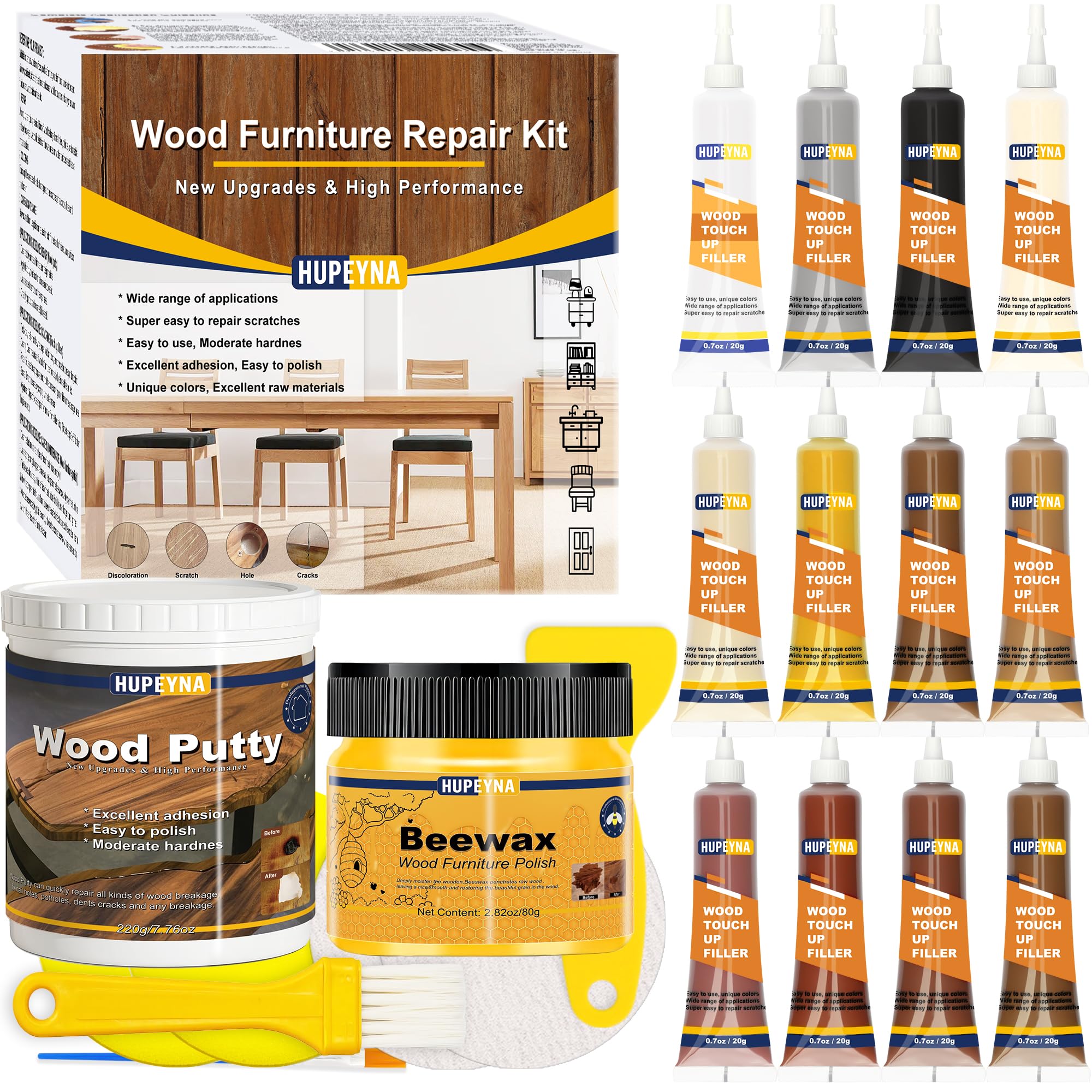 Hupeyna 21-Piece Wood Furniture Repair Kit with Putty and Beeswax