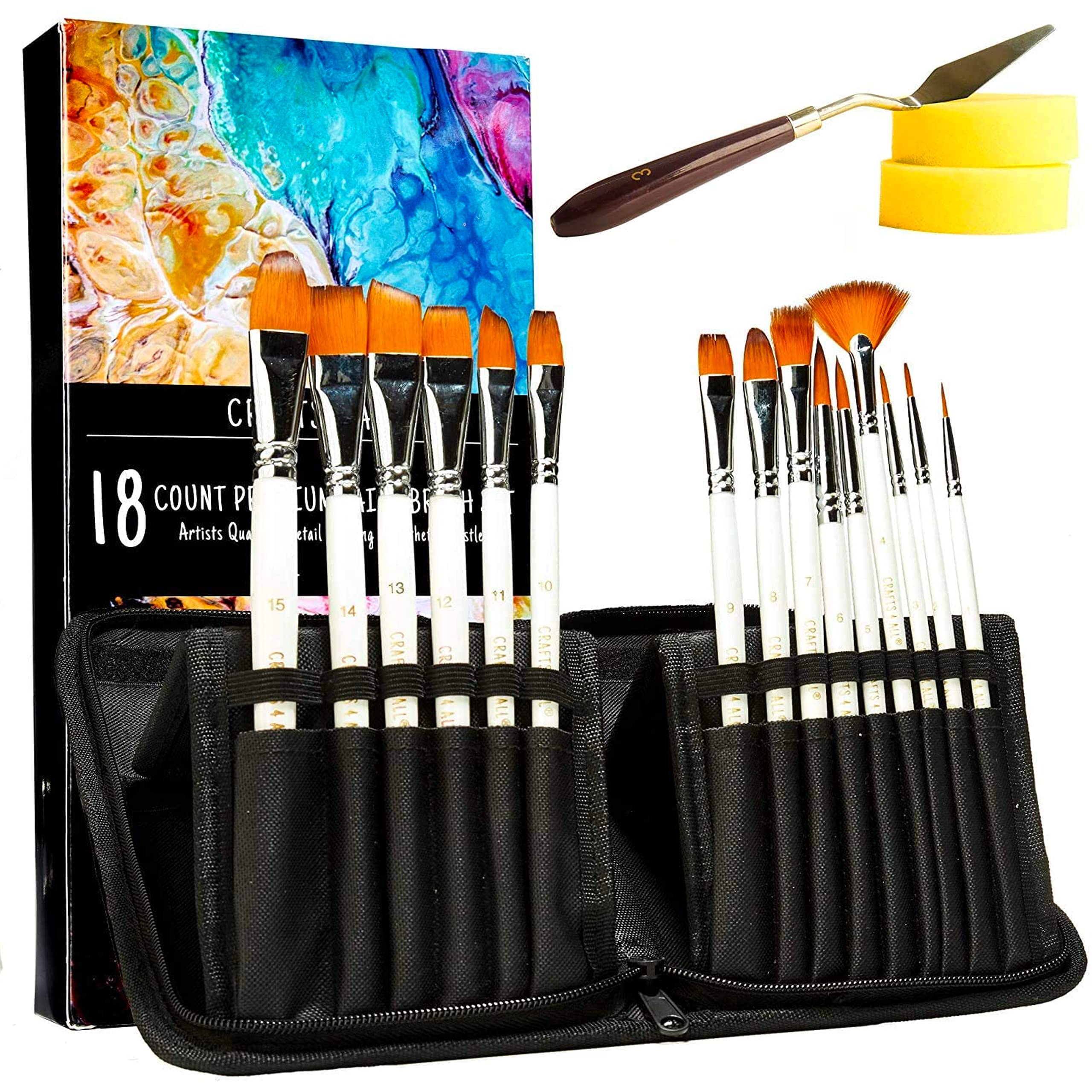 Crafts 4 All Acrylic Paint Brushes | 18 Pack Nylon Artist Set