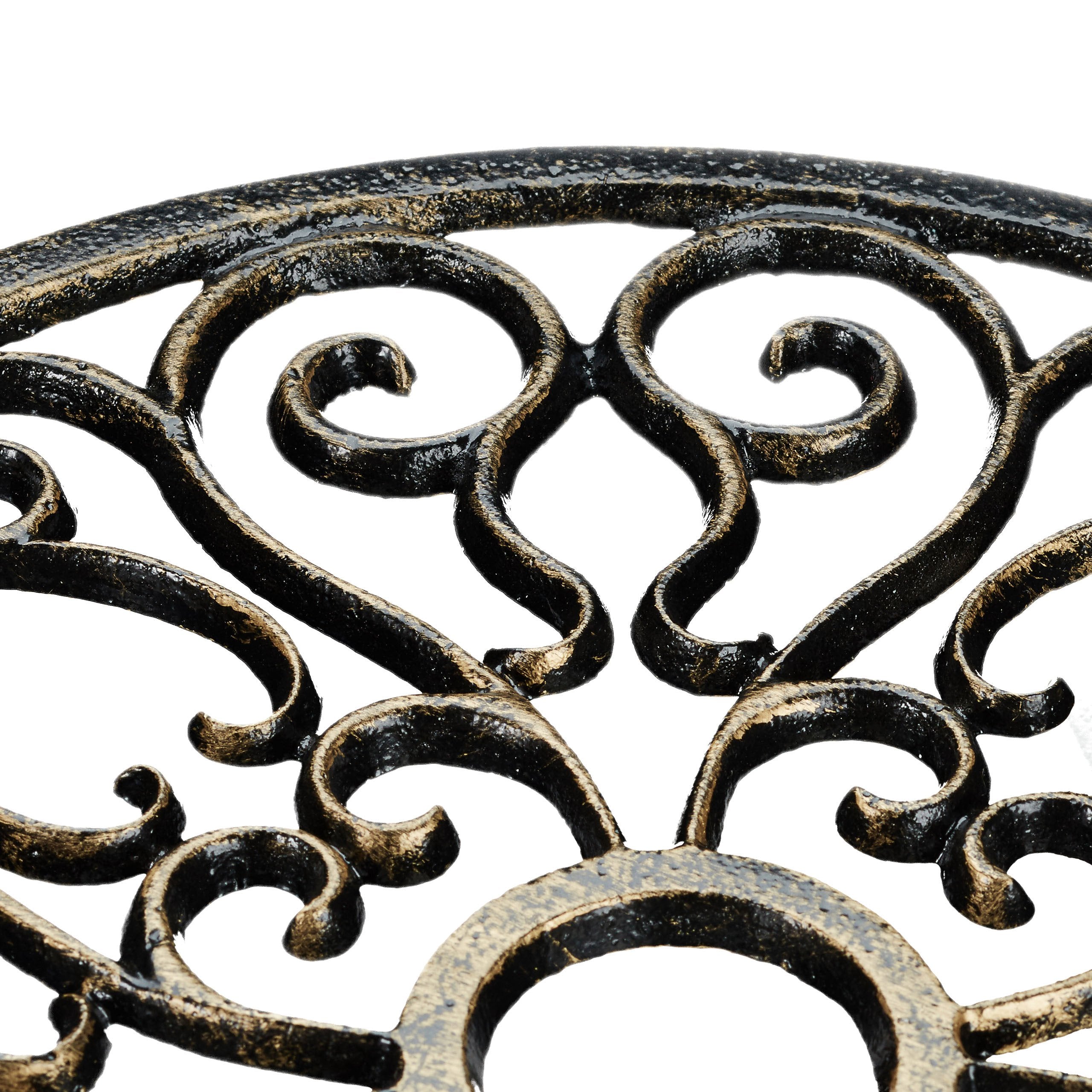 Relaxdays Cast Iron Plant Caddy | Round 33.5cm Metal Pot Trolley - Bronze