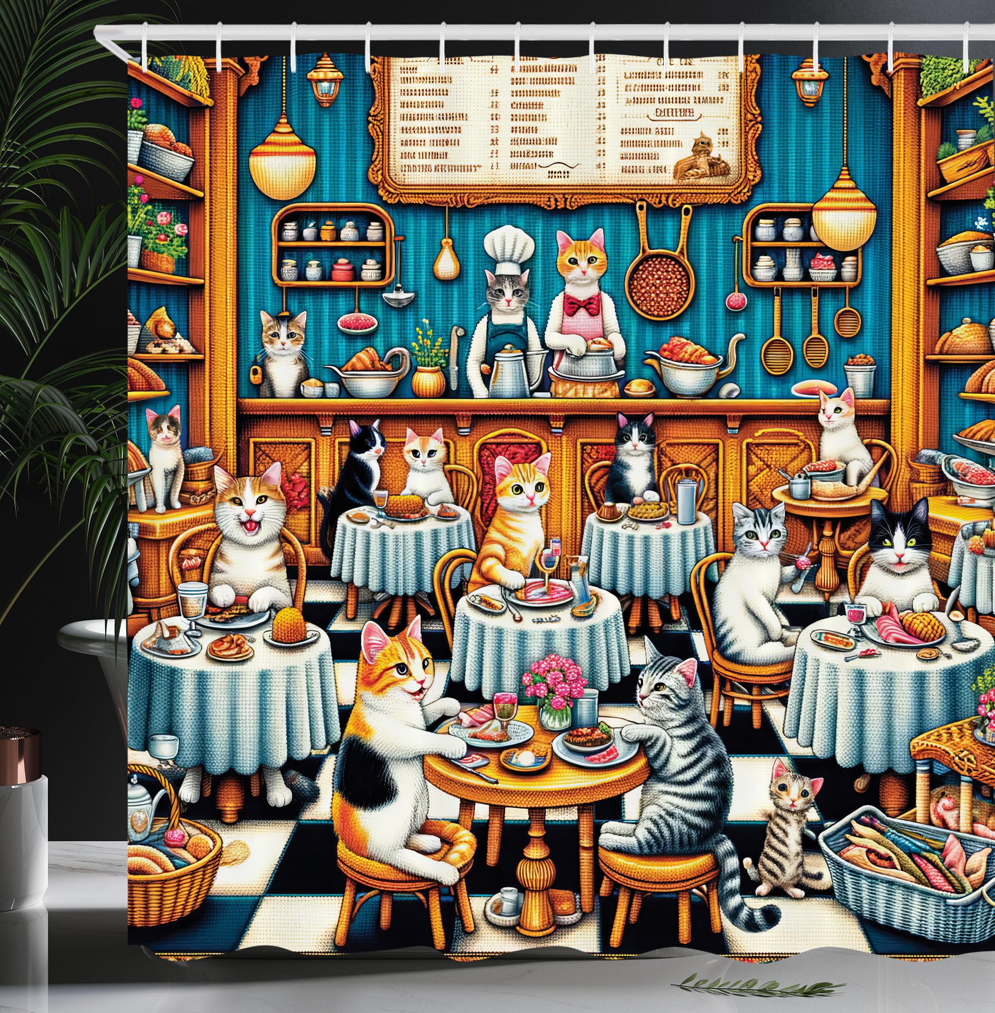 Abakuhaus Cat Shower Curtain | Pixel Art Fabric Bathroom Decor | 175 x 200 cm