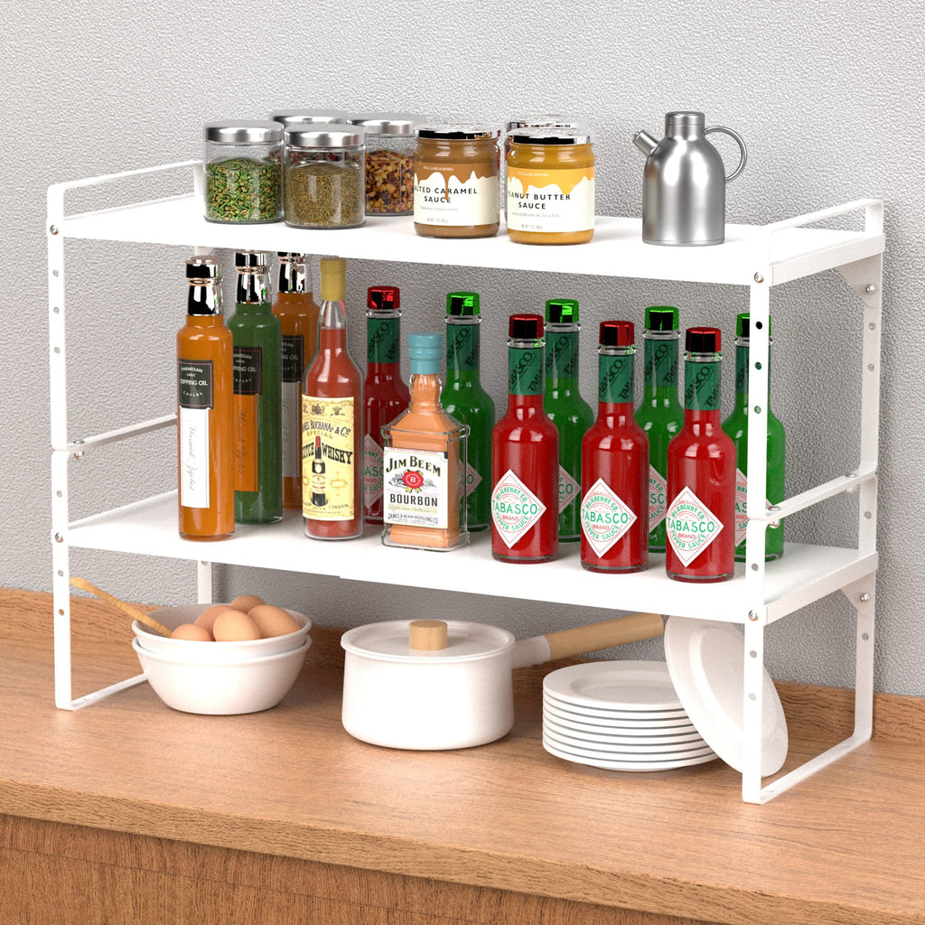 iPEGTOP 2 Pack Expandable Cabinet Shelf Organizer – Heavy Duty Steel Metal