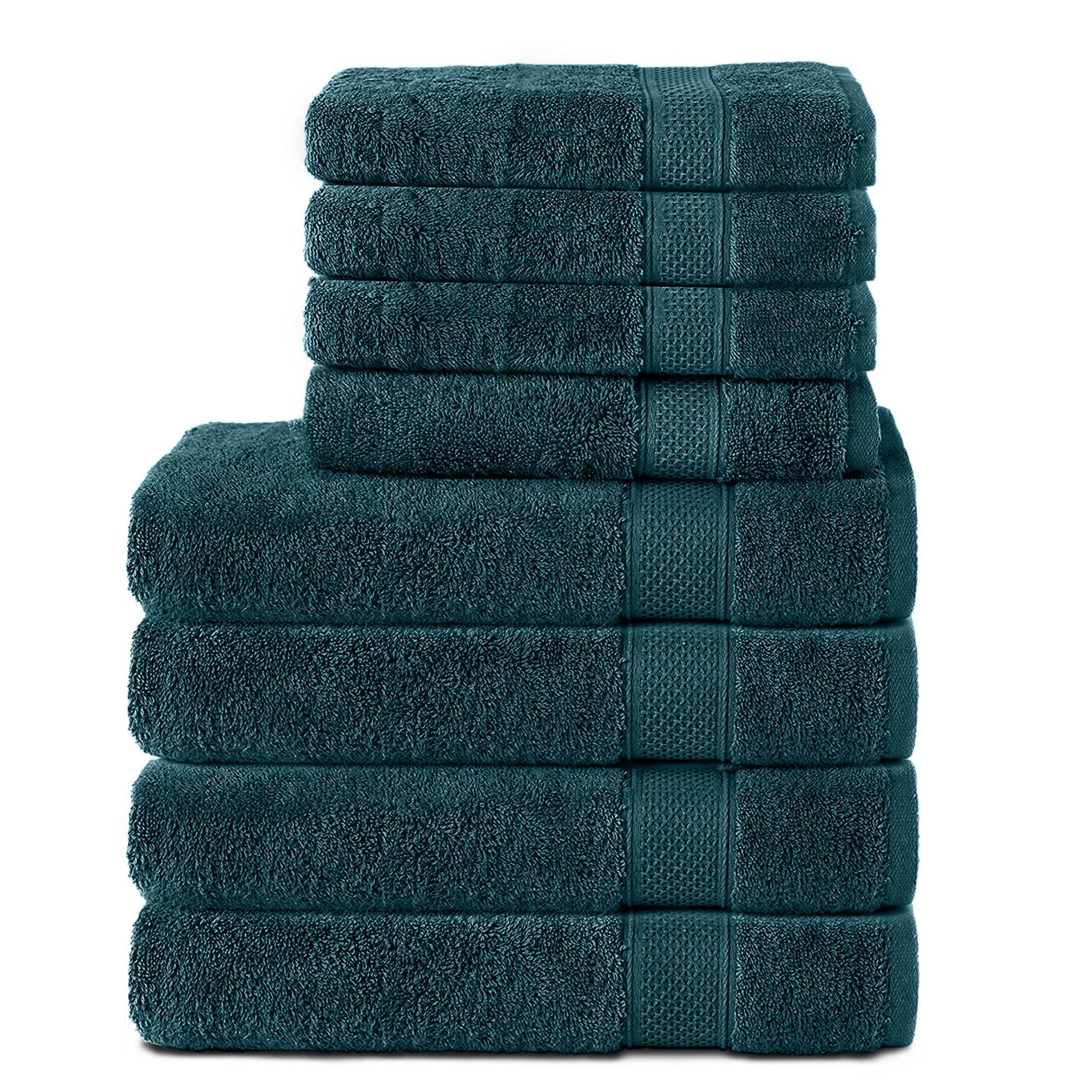 Komfortec 8-Piece Cotton Towel Set | 4 Bath & 4 Hand Towels – Petrol Blue