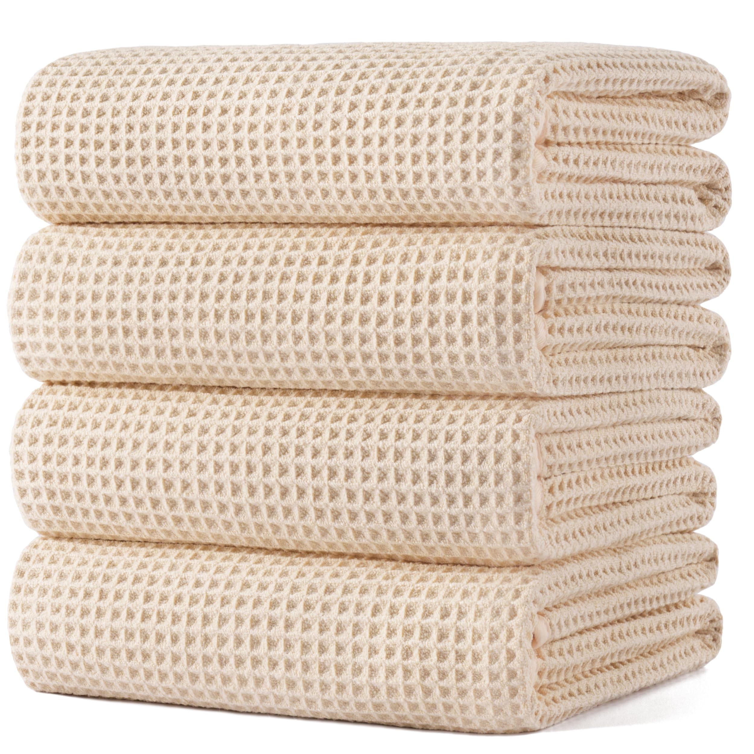 Polyte Microfibre Bath Towels – 4 Pack Oversize Waffle Weave Quick Dry