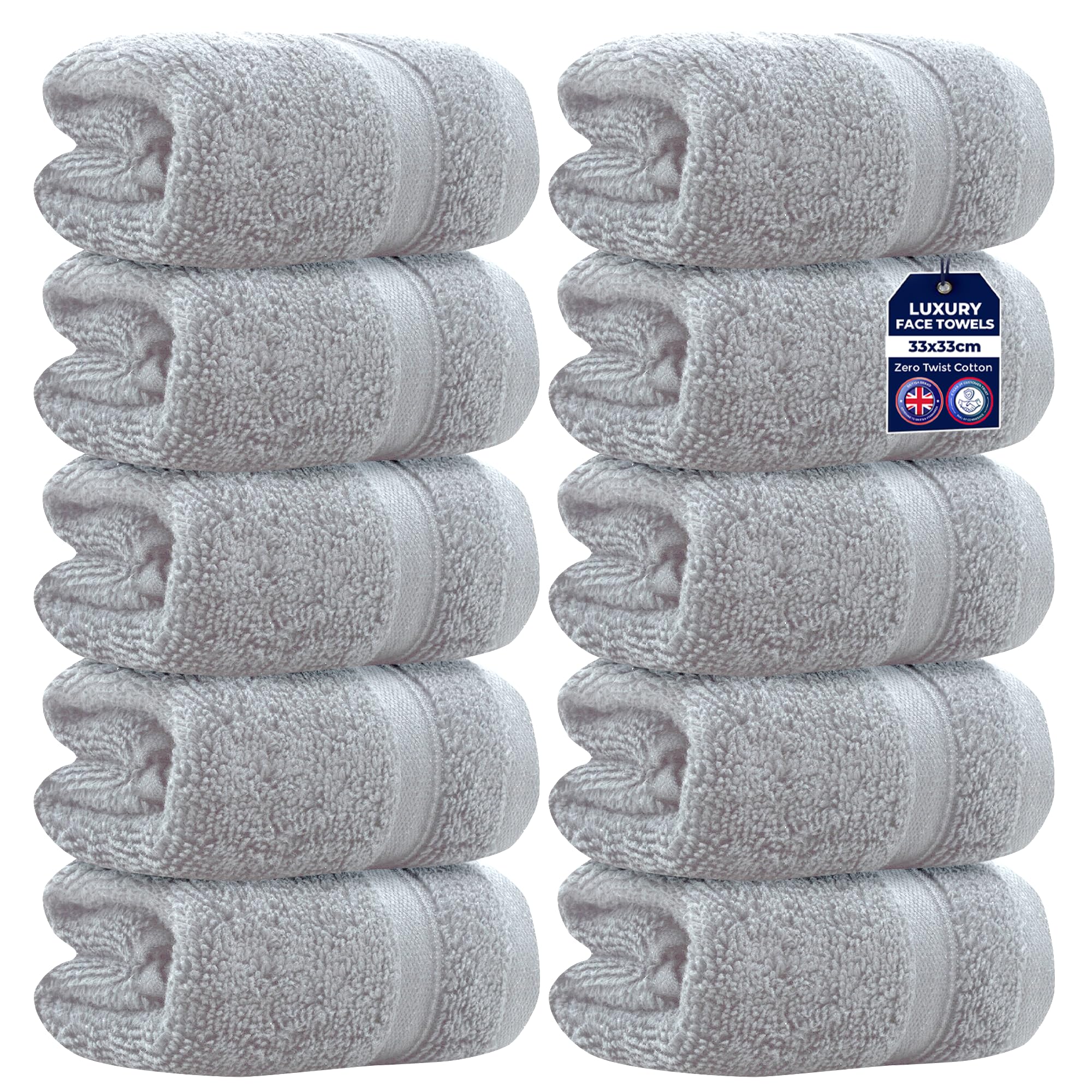 Towelogy Egyptian Cotton Face Cloths – 10-Pack Silver Grey Washcloths