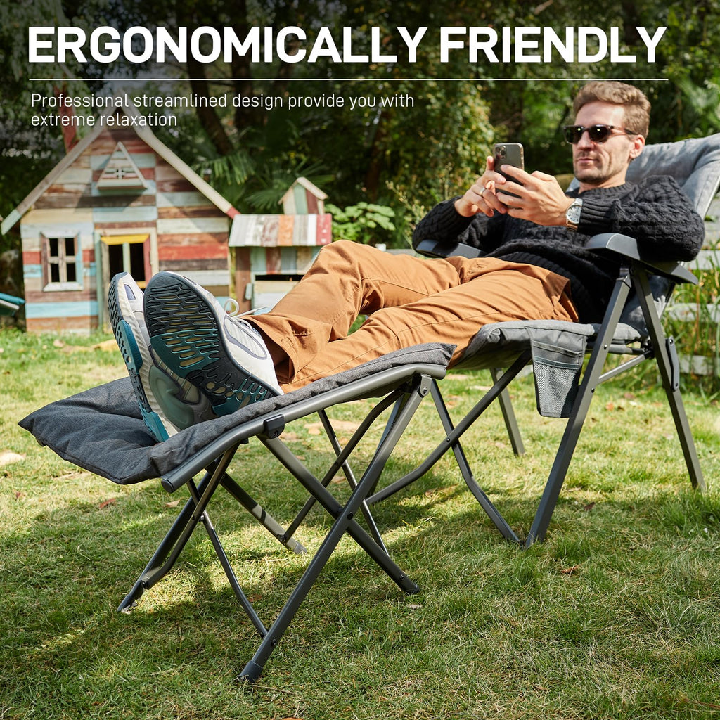 EVER ADVANCED Folding Camping Footrest – Padded Steel Leg Rest with Bag