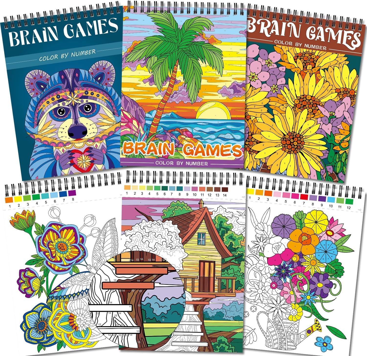 Kalysky Adult Colour by Numbers 3 Pack – 60 Designs A4 Spiral Bound Books