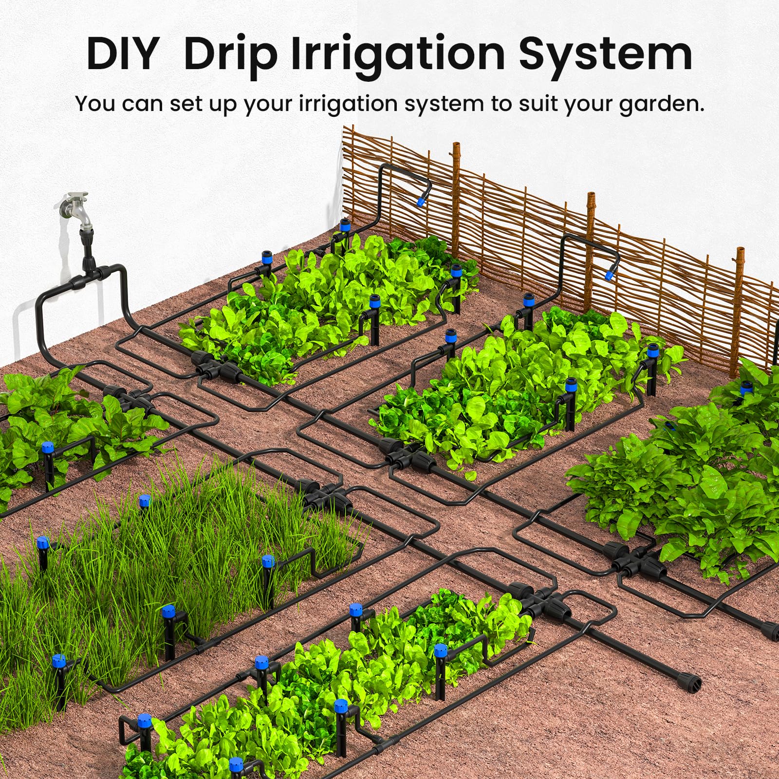 MIXC 230FT Drip Irrigation System Kit | Quick-Connect Garden Watering