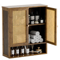 HITNET Rattan Bathroom Medicine Cabinet – Wall Mount Bamboo Storage, Walnut