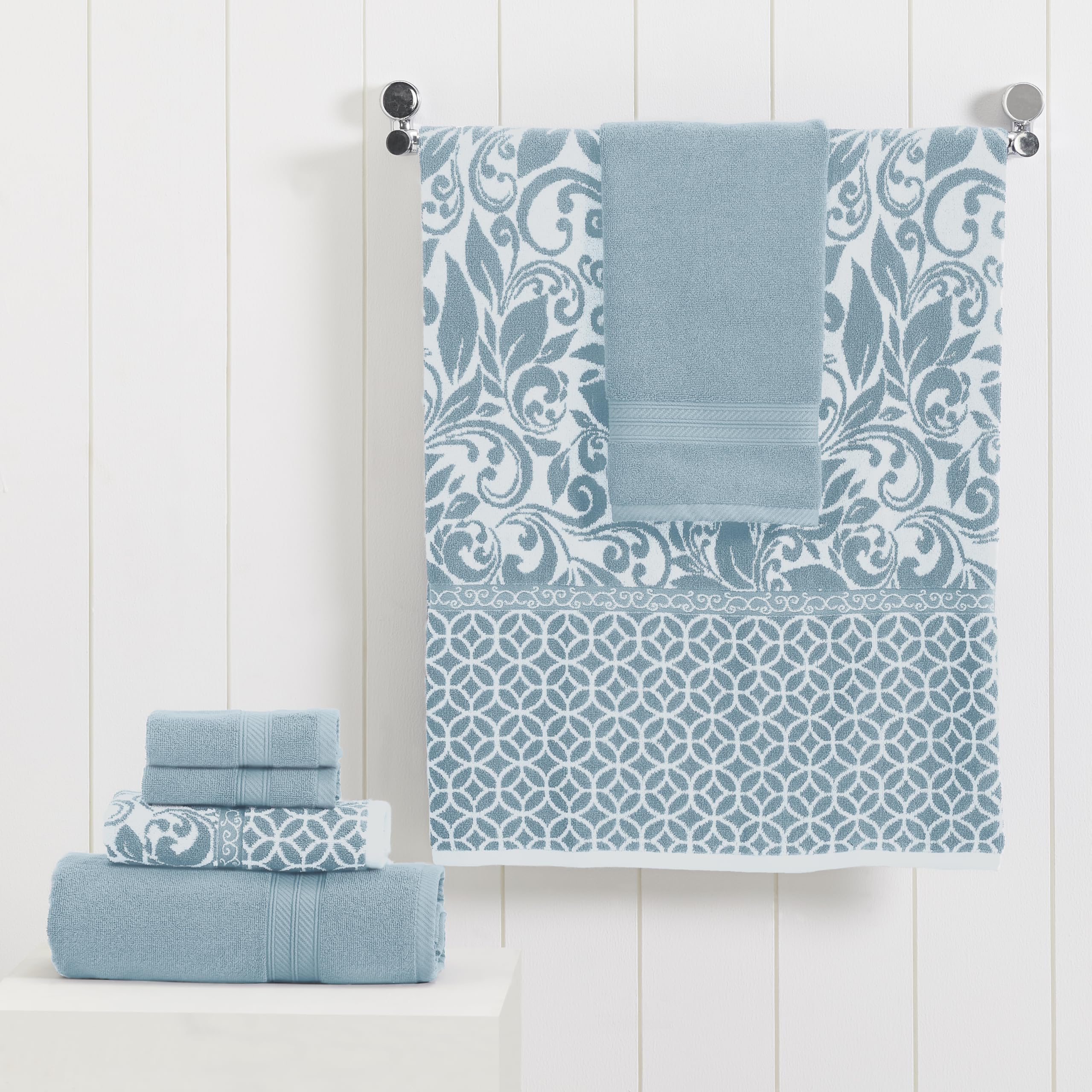Modern Threads 6-Piece Jacquard Cotton Towel Set – Trefoil Filigree
