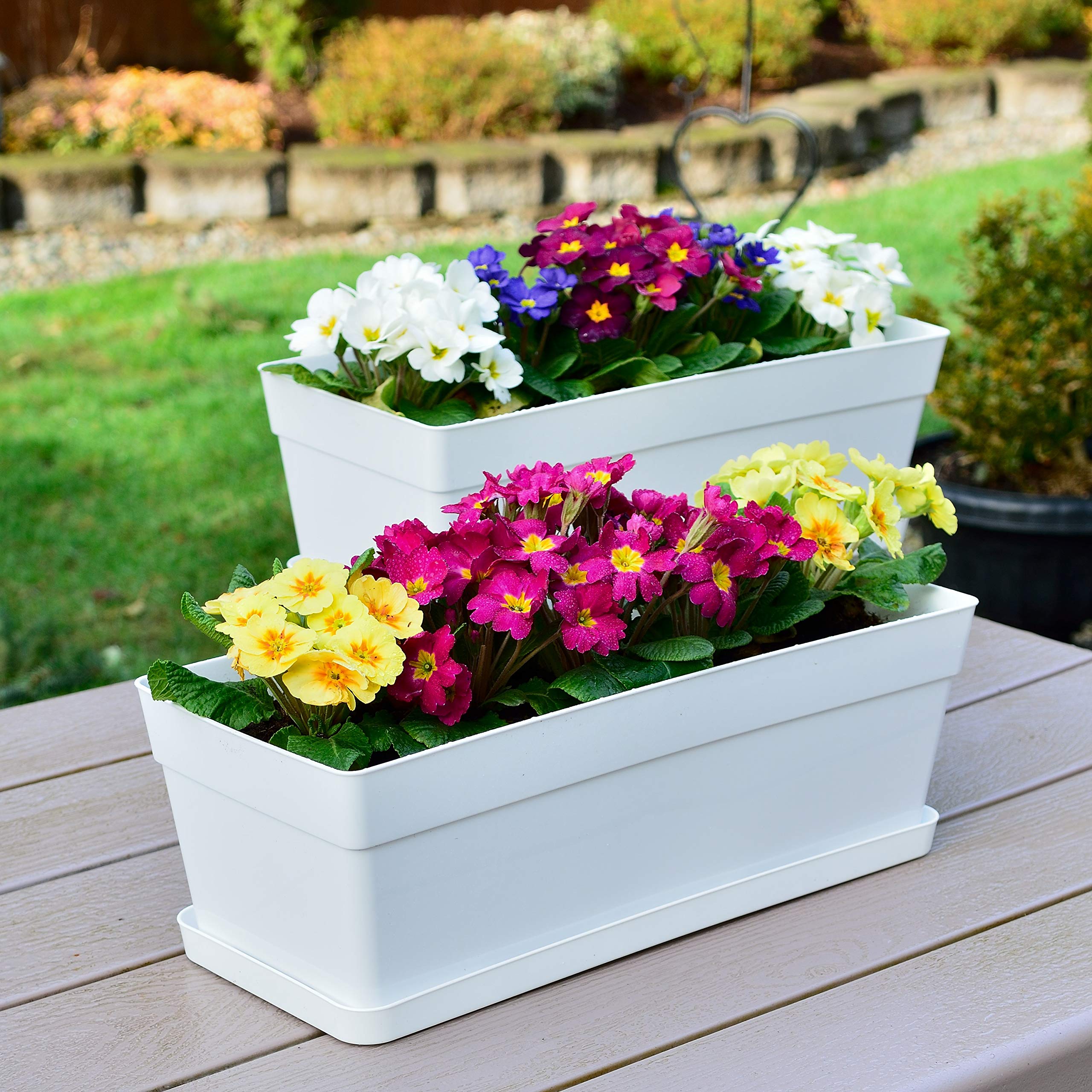 Youngever 3-Pack Plastic Window Box Planter with Tray, White – 38CM