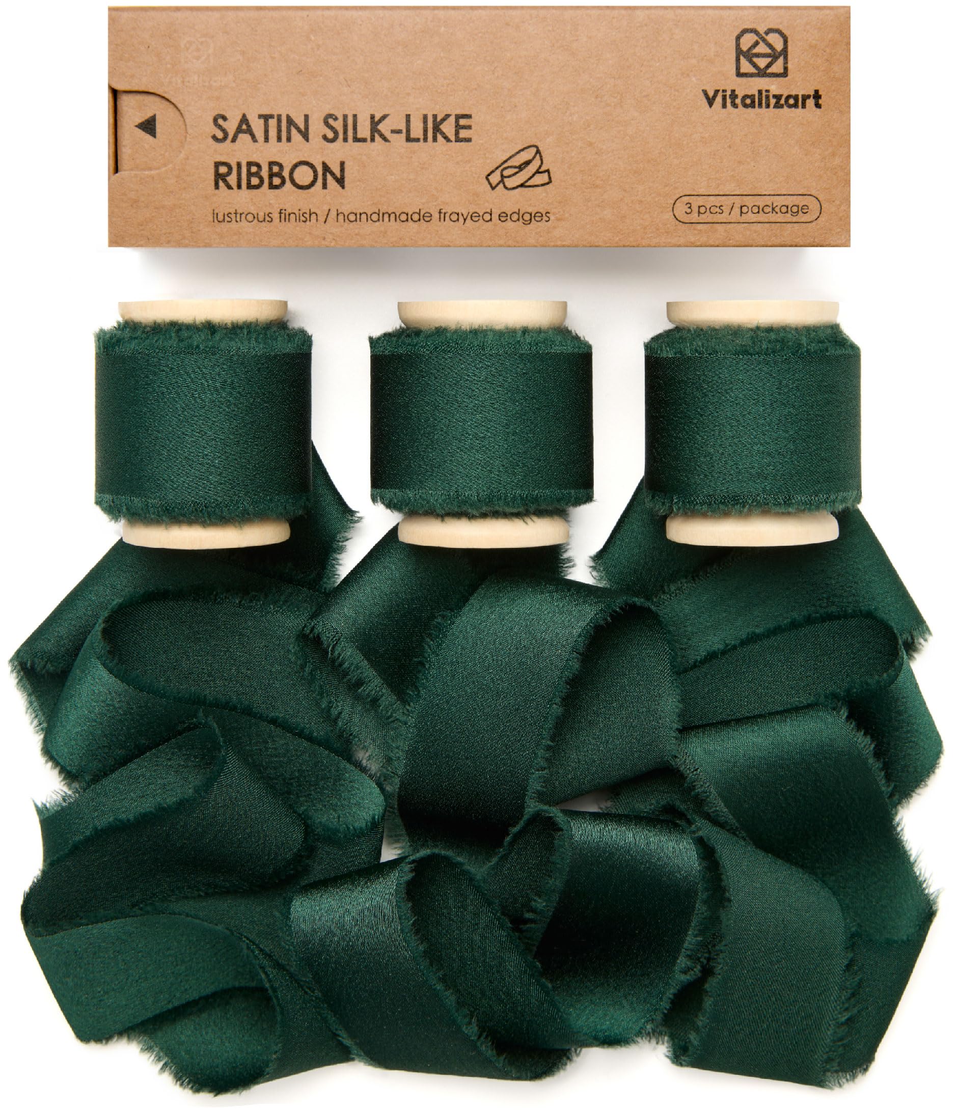 Vitalizart Dark Green Silky Satin Ribbon | 1 Inch x 15 Yard Handmade Spool