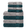 Komfortec 8-Piece Cotton Towel Set – 4 Bath & 4 Hand Towels, Silver/Petrol