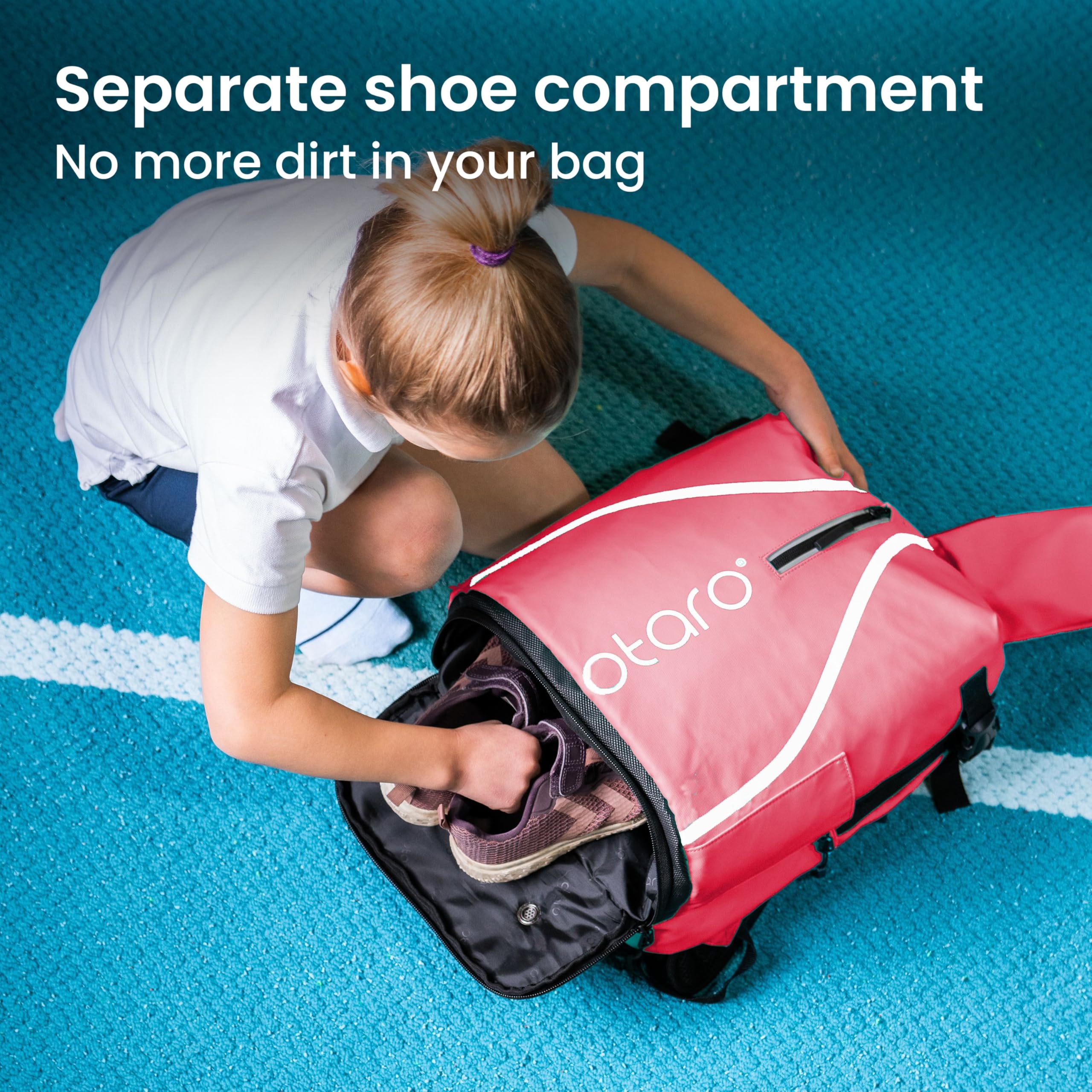 Otaro Kids Tennis Backpack – Pink Racket Bag with Shoe Compartment