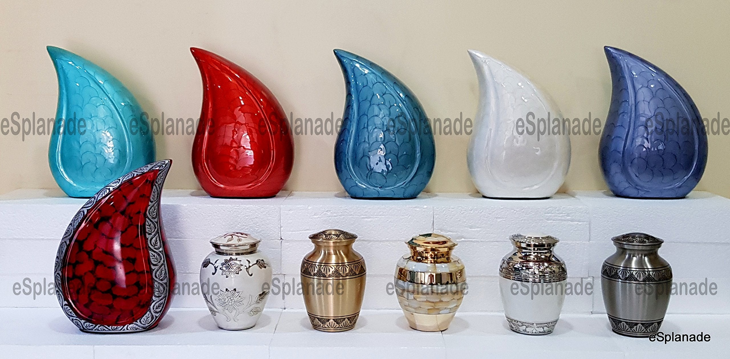 eSplanade Teardrop Cremation Urn - Red Aluminum Memorial for Adults
