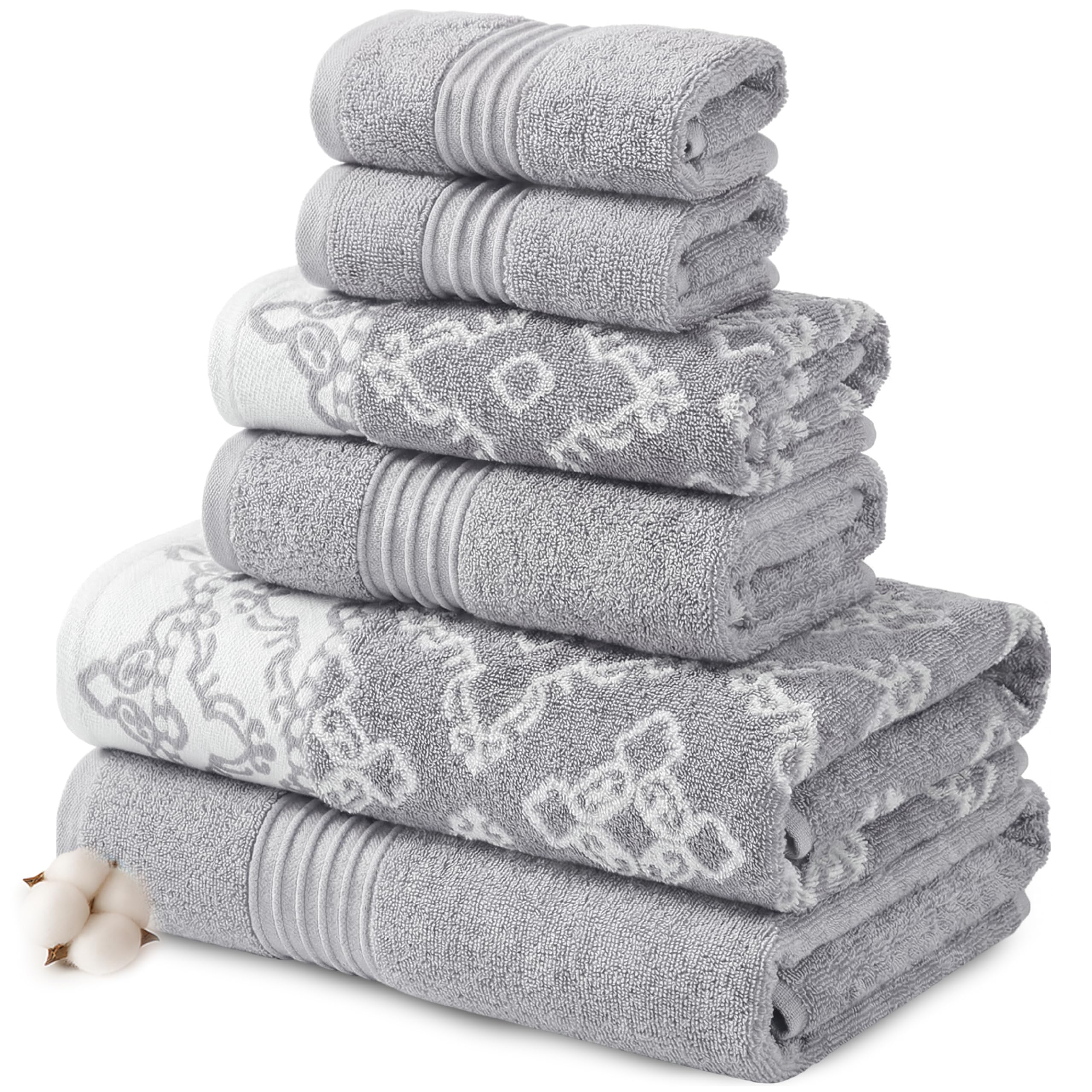 Modern Threads 6-Piece Cotton Towel Set | Charlize Jacquard – Stone