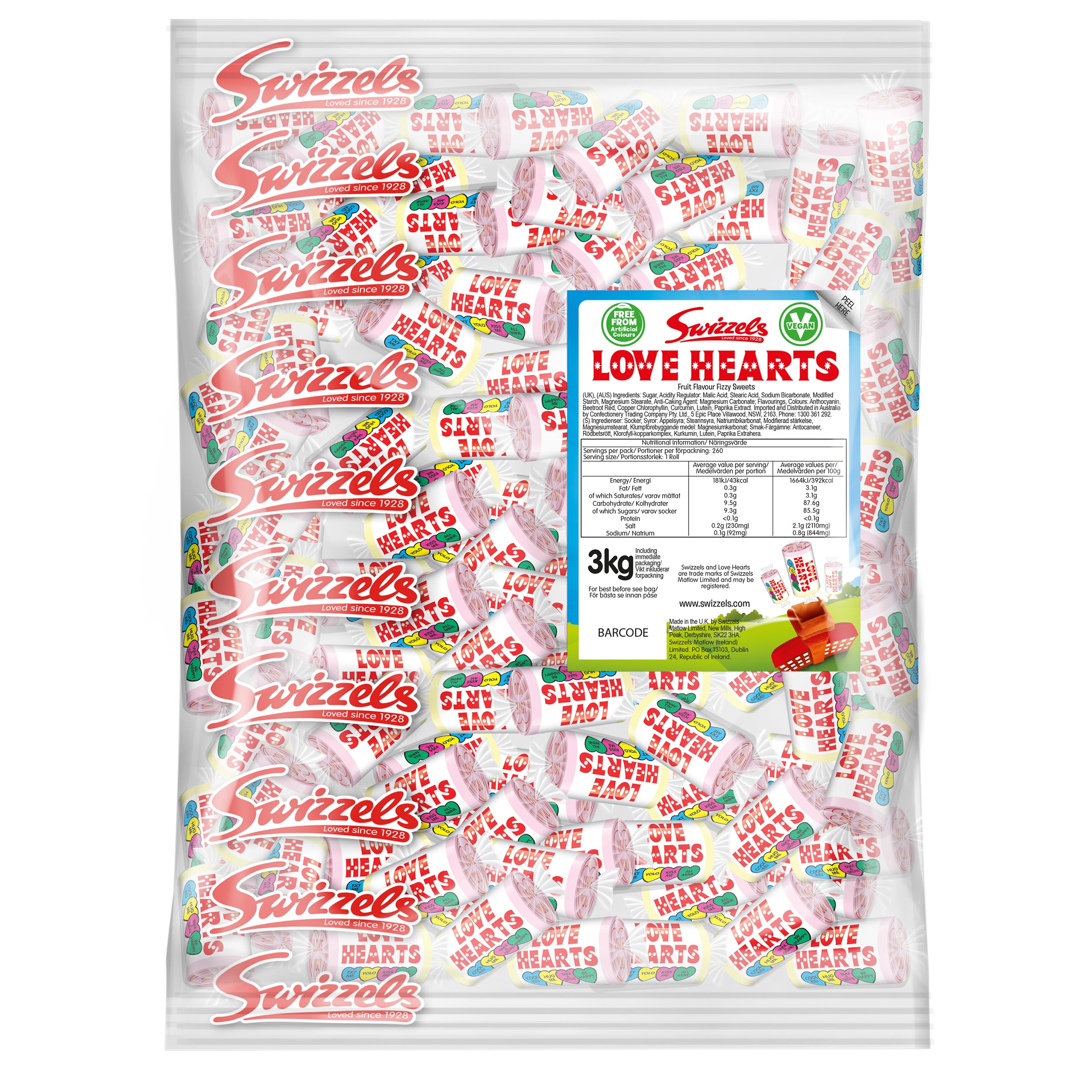 Swizzels Love Hearts Mini Rolls – 3kg Bulk Bag Vegan Retro Sweets