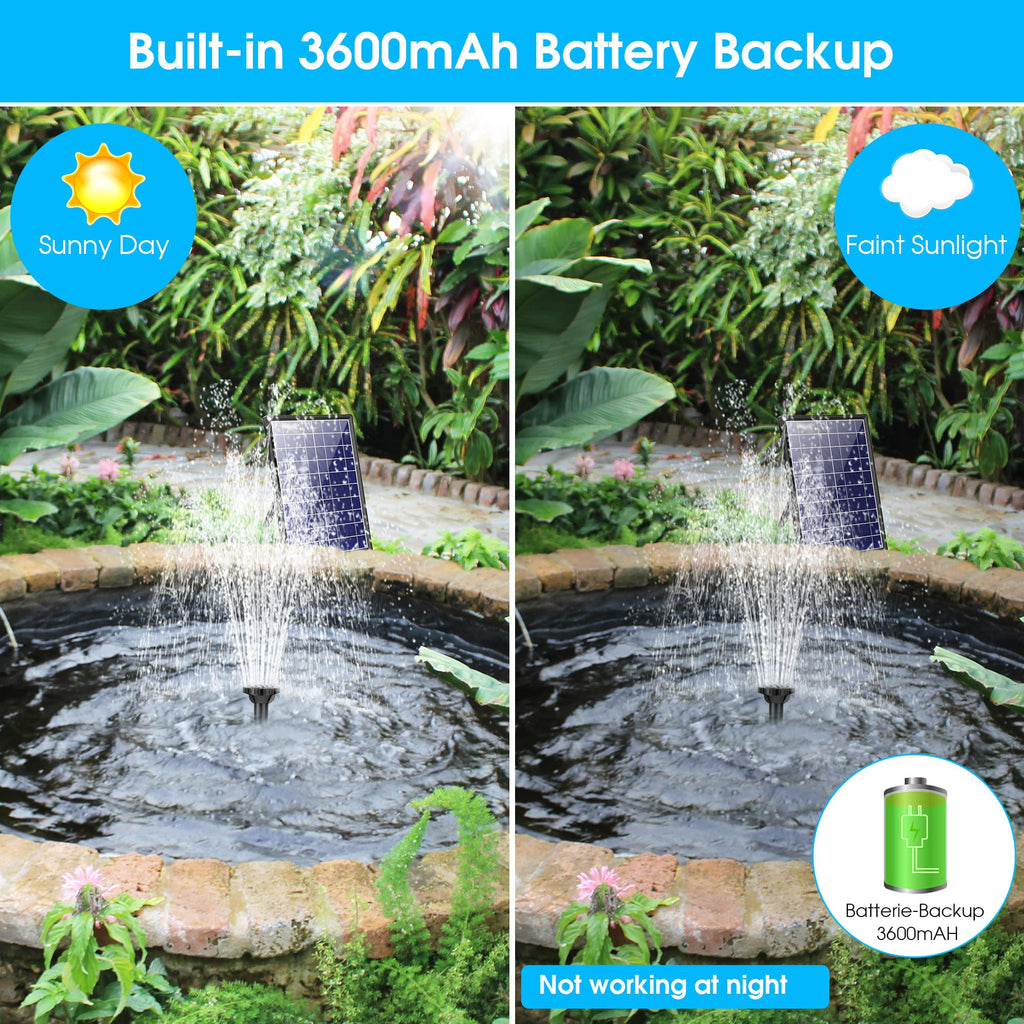 Biling Solar Pond Fountain - 8W Water Pump with 3600mAh Battery Backup