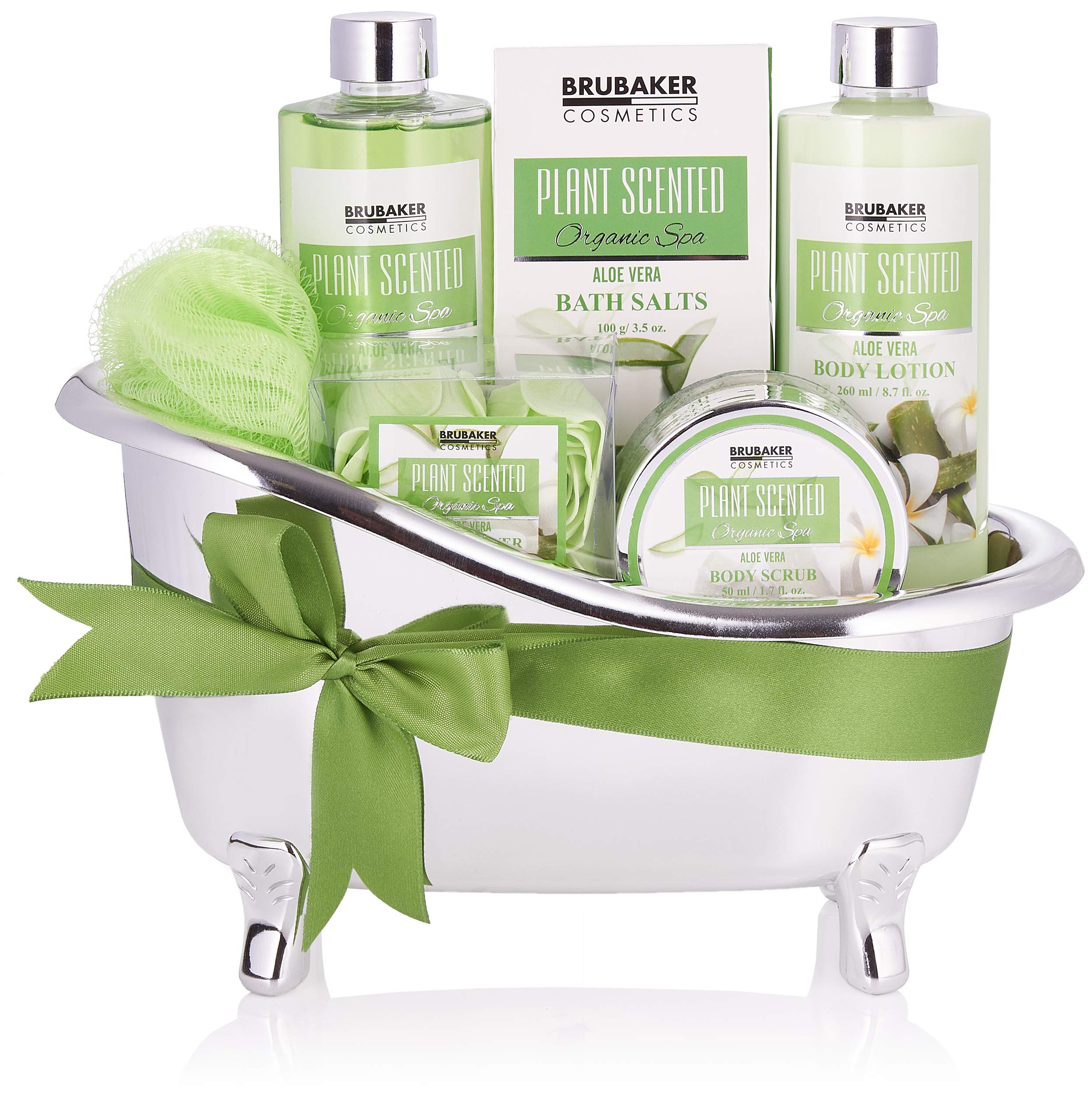 BRUBAKER Aloe Vera Bath and Shower Set – 7-Piece Spa Gift Set in Tub