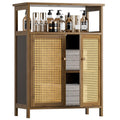 HITNET Rattan Bathroom Floor Cabinet | Bamboo 2-Door Storage Cupboard