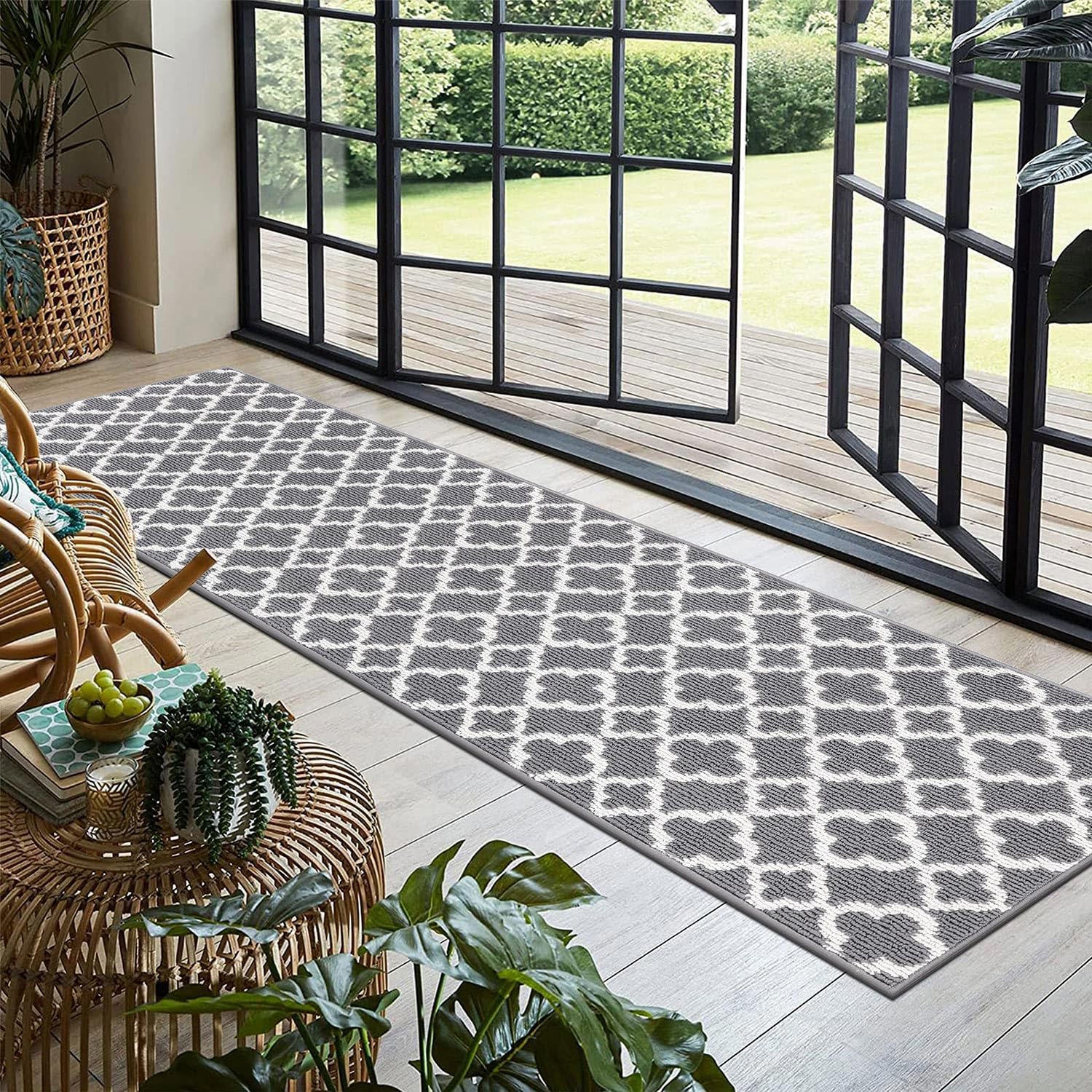 SHACOS Hallway Runner Rug – 60x300 cm Non-Slip Washable Grey Geometric