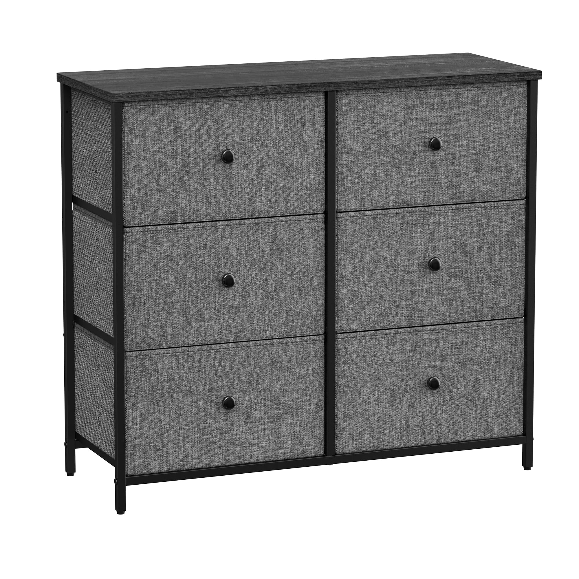 SONGMICS 6-Drawer Fabric Dresser | Metal Frame Storage Unit - Grey/Black
