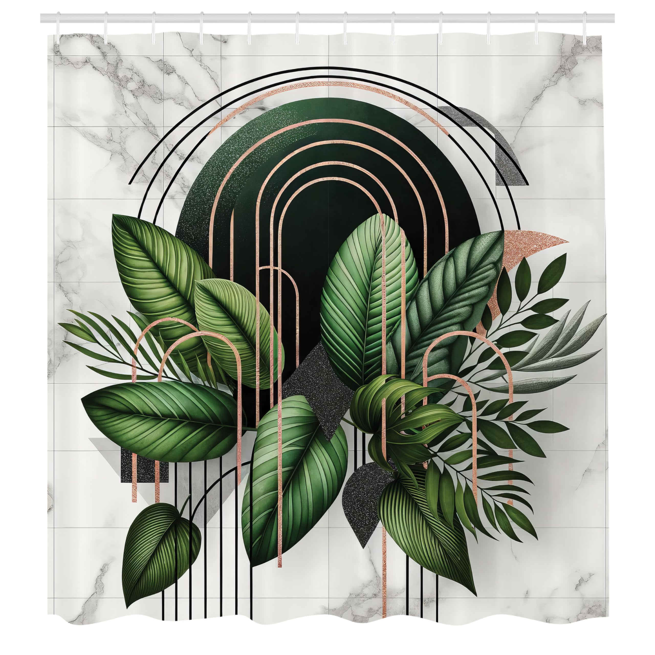 Abakuhaus Boho Leaves Shower Curtain | Waterproof Fabric Bathroom Decor