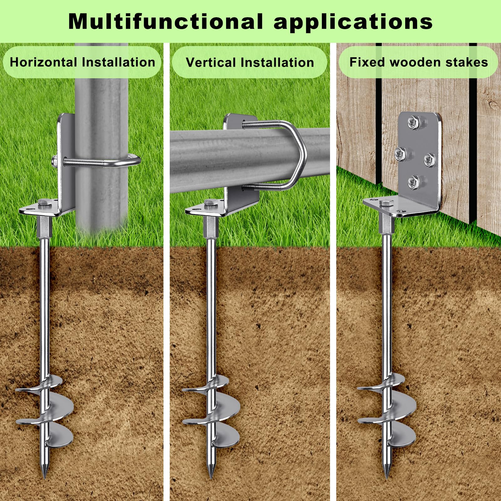 Insaga Heavy-Duty Ground Anchors | 18-Inch Spiral Steel Earth Stakes