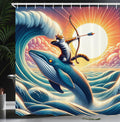 Abakuhaus Nautical Fabric Shower Curtain | Archer Wild Cat Whale | 175x200cm