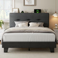 Feonase Double Platform Bed Frame | Linen Upholstered with Charging Station