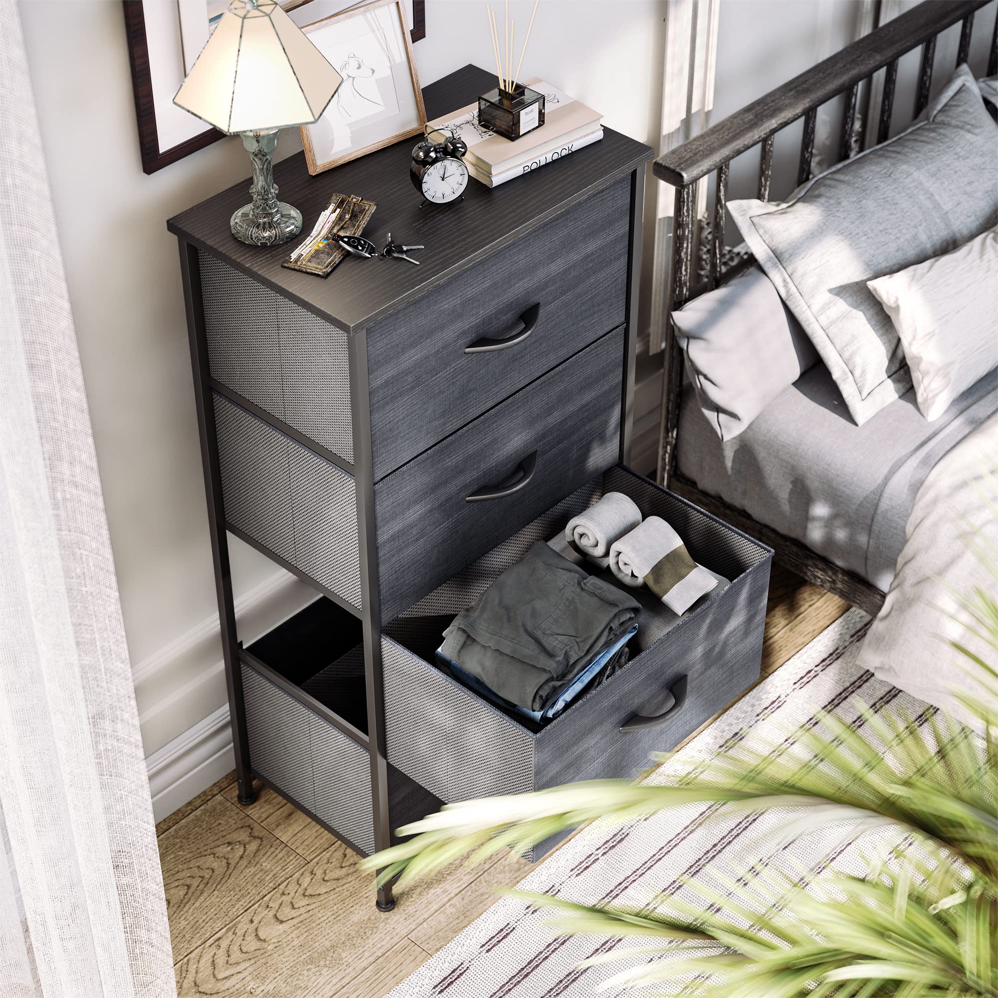 YITAHOME 4-Drawer Fabric Dresser | Metal Frame Storage Chest – Charcoal