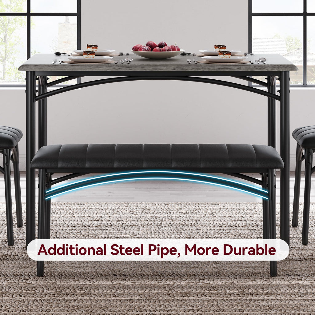 Lidzopas Dining Table Set Upholstered Chairs & Bench, Compact Space-Saving, Industrial Rustic Metal Frame, Sturdy Durable - image 2