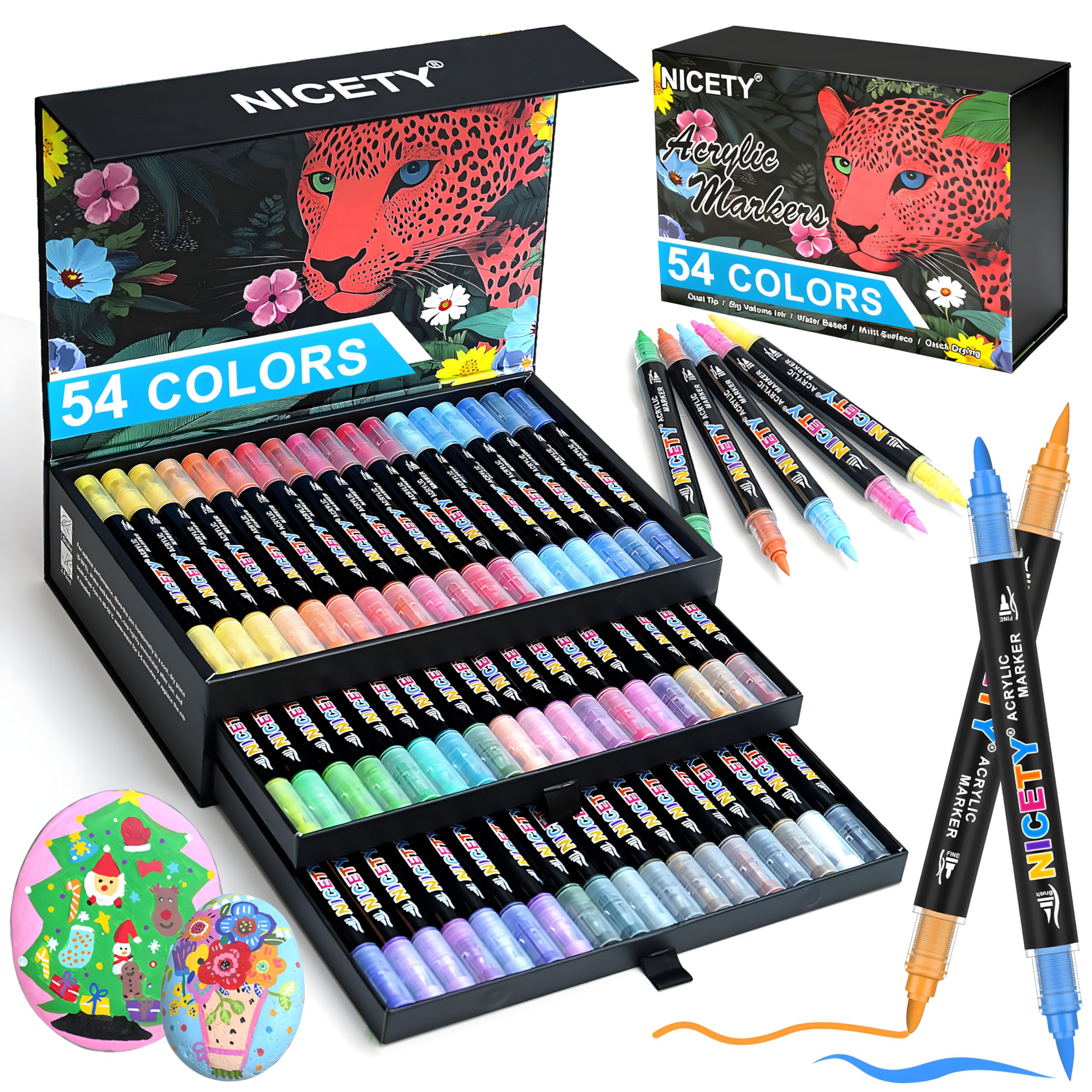 NICETY 54 Colours Dual Tip Acrylic Paint Pens – Brush & Fine Tip Markers