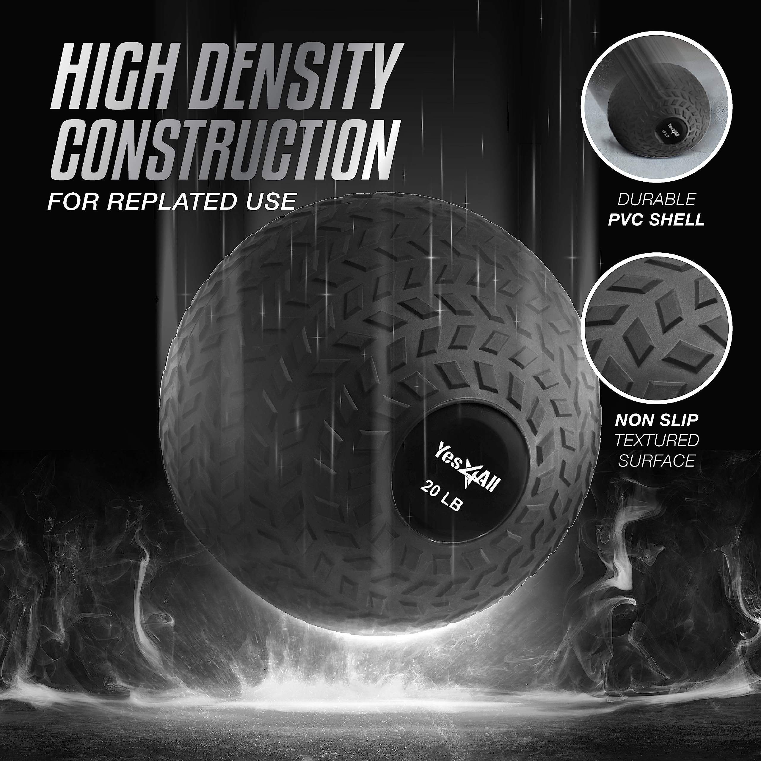 Yes4All 9kg Slam Ball – Textured PVC Non-Bounce Medicine Ball, Black