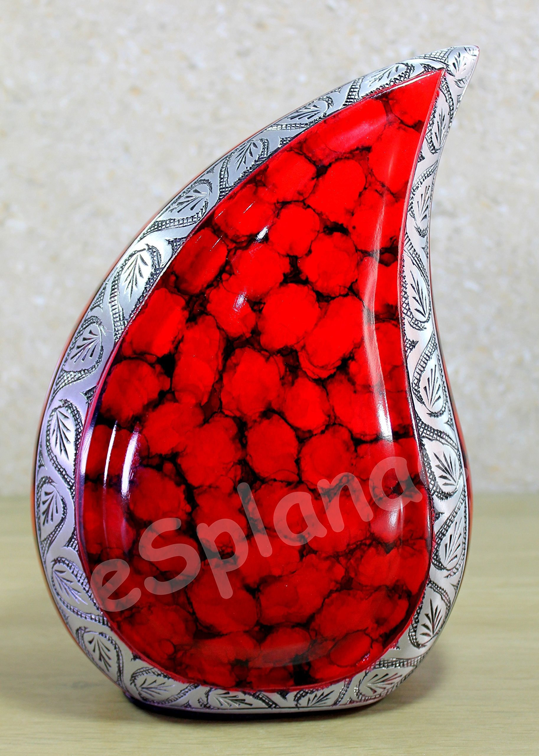 eSplanade Teardrop Cremation Urn - Red Aluminum Memorial for Adults