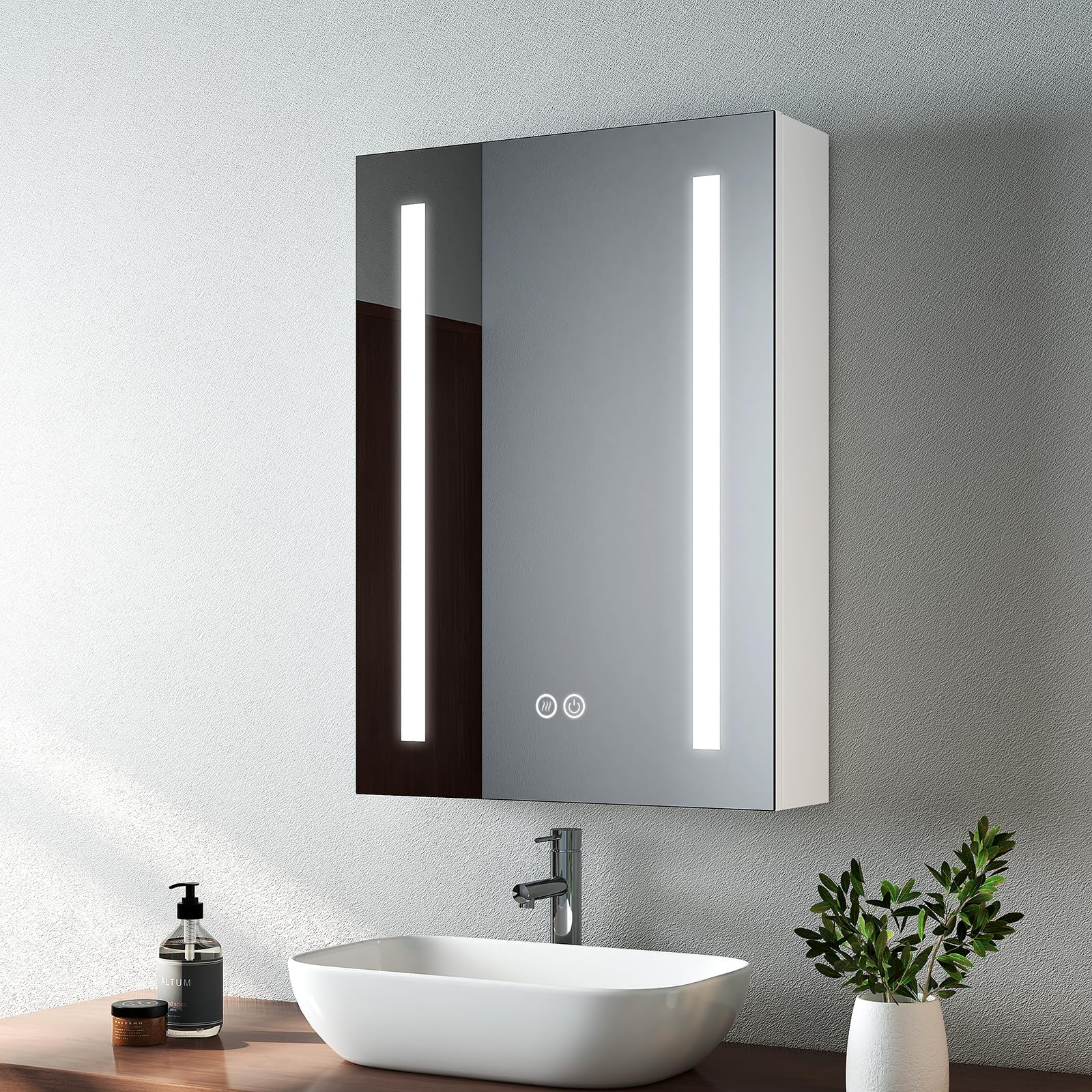 EMKE LED Bathroom Mirror Cabinet | Shaver Socket & Anti-Fog – 50x70cm