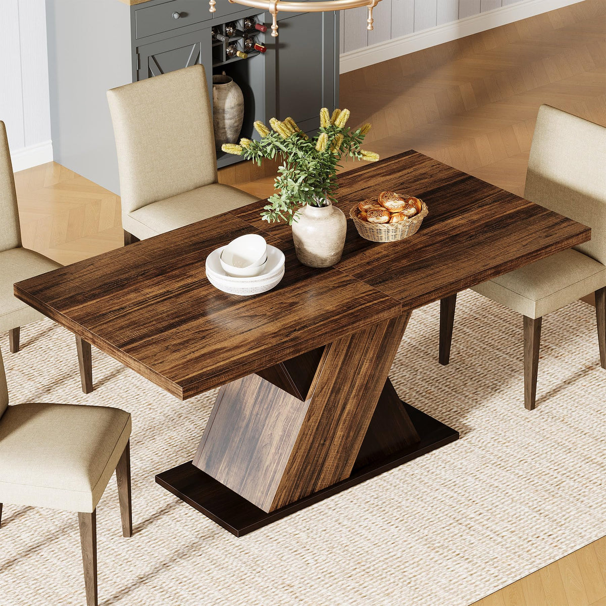 Tribesigns 55-Inch Farmhouse Dining Table for 4, Rectangle Rustic Brown Kitchen Dining Room Table, Wooden Dinner Table for Home Dining Room - image 4