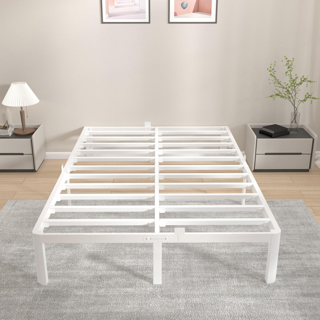 KVLKBV Double Bed Frame 135 x 190 cm, White Bed Frame with Metal Anti-slip Gasket and Large Storage Space Under Bed - Suitable for Bedroom - image 1