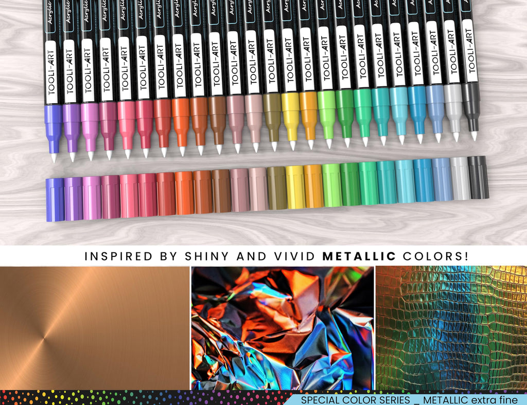 Jolof Store 24 Metallic Acrylic Paint Markers | 0.7mm Extra Fine Tip