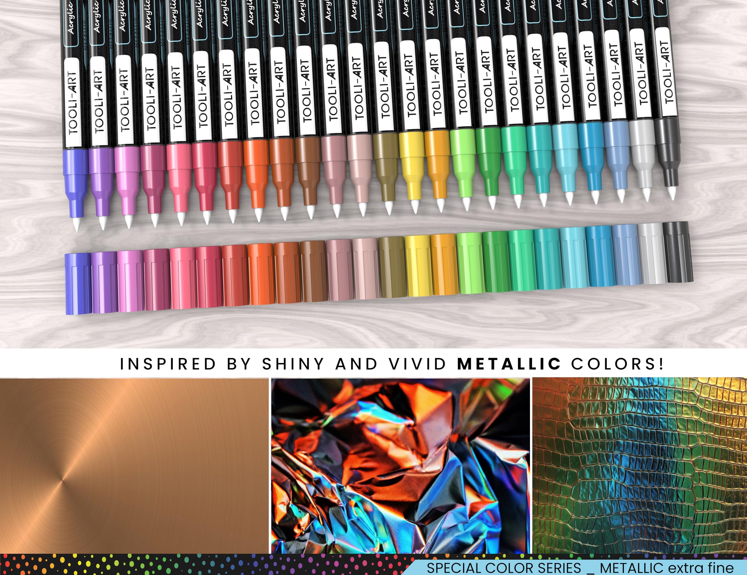 Jolof Store 24 Metallic Acrylic Paint Markers | 0.7mm Extra Fine Tip