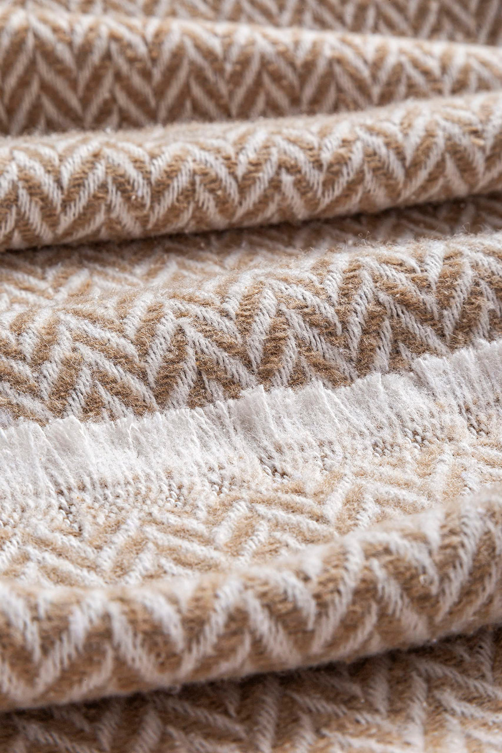 Todocama Extra Soft Cotton Blanket – Herringbone Sofa Cover, Sand Beige