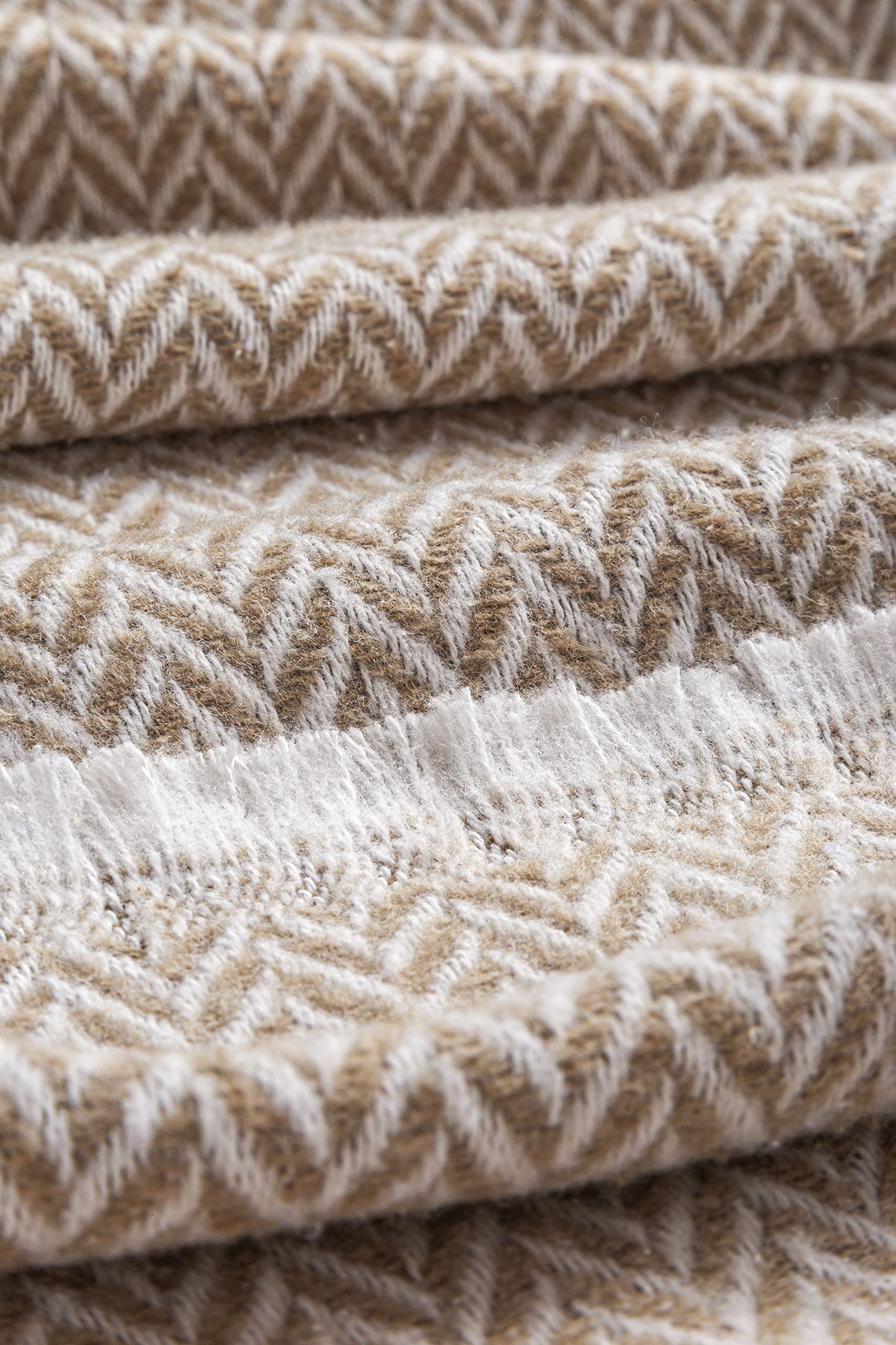 Todocama Extra Soft Cotton Blanket – Herringbone Sofa Cover, Sand Beige
