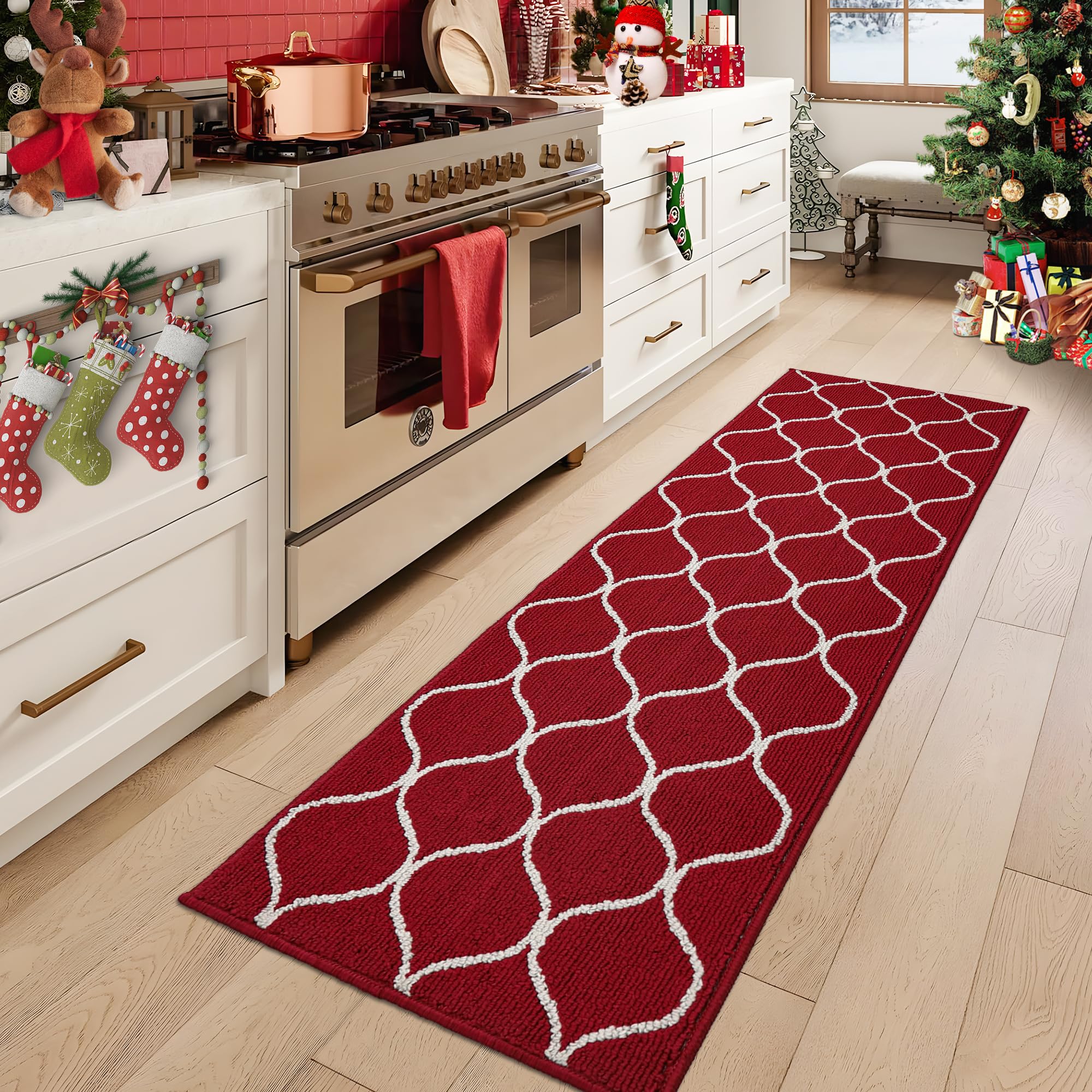 COSY HOMEER Kitchen Mat Runner – 60x180cm Non-Slip Washable Rug, Red