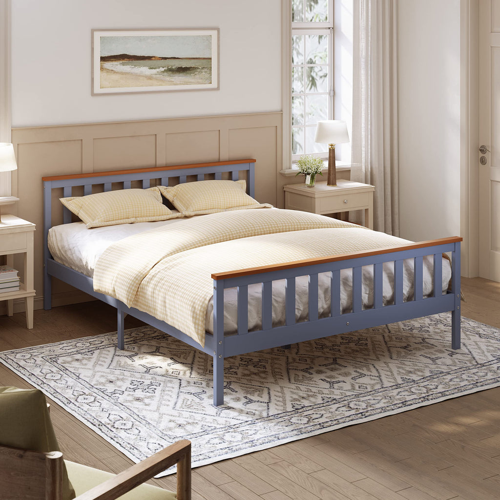 ELEGANT King Solid Wood Bed Frame with Slatted Headboard 5ft, 150x200cm - image 1