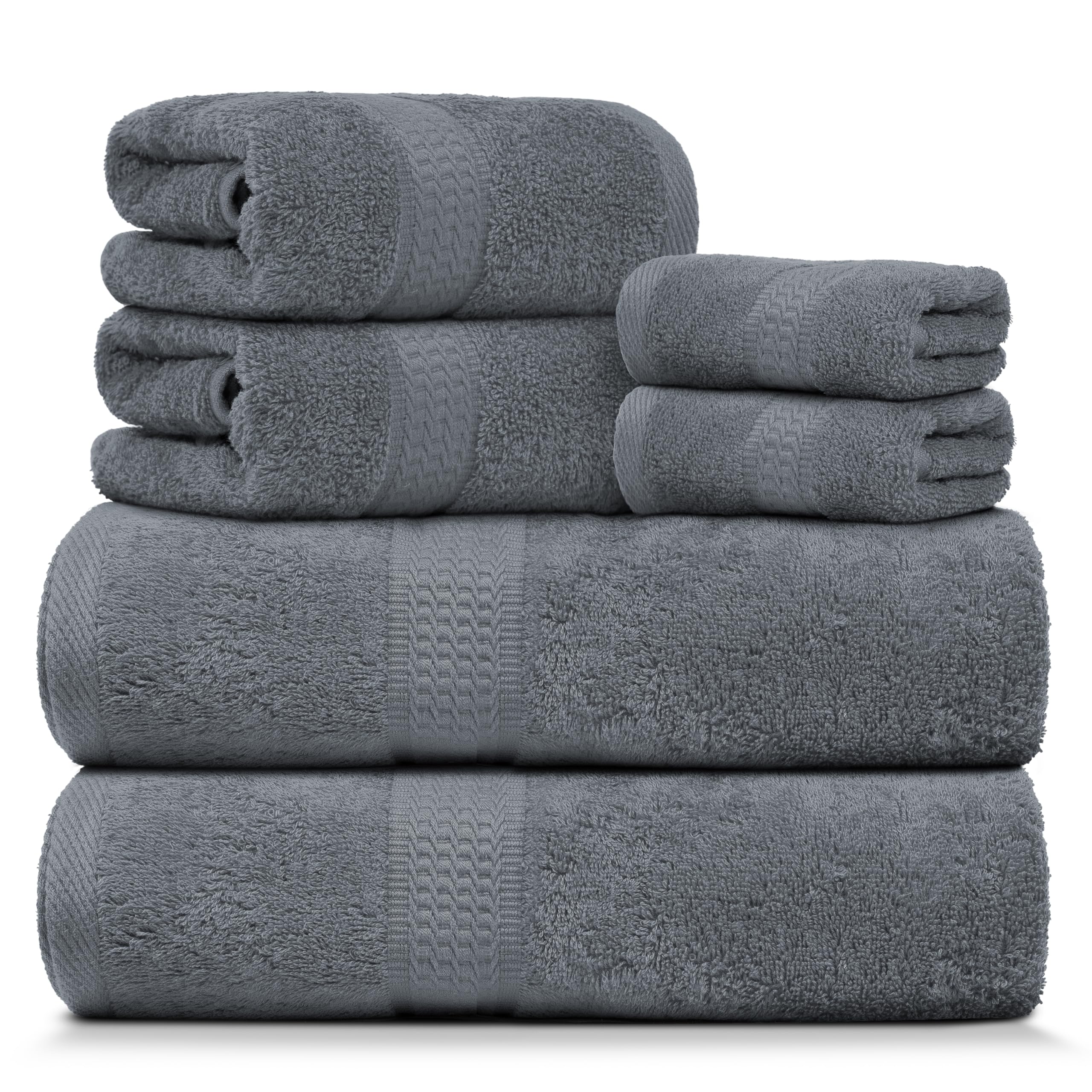 Cotton Bay 6-Piece Towel Set | 100% Cotton Ultra-Soft Bath Towels - Grey