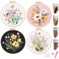Myfelicity Floral Embroidery Kit for Beginners – 4 Pack DIY Needlework Set
