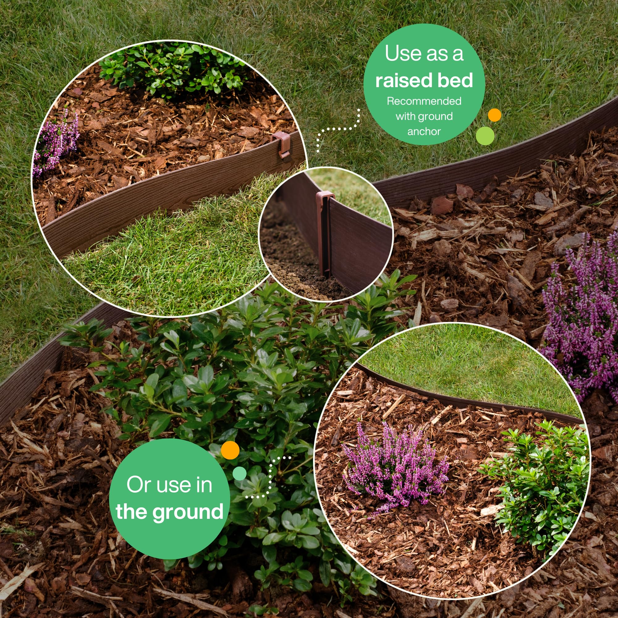 Unigardia 20m Flexible Lawn Edging – Brown Wood Design Garden Border