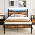 IRONCK Double Metal Platform Bed Frame with LED Storage Headboard